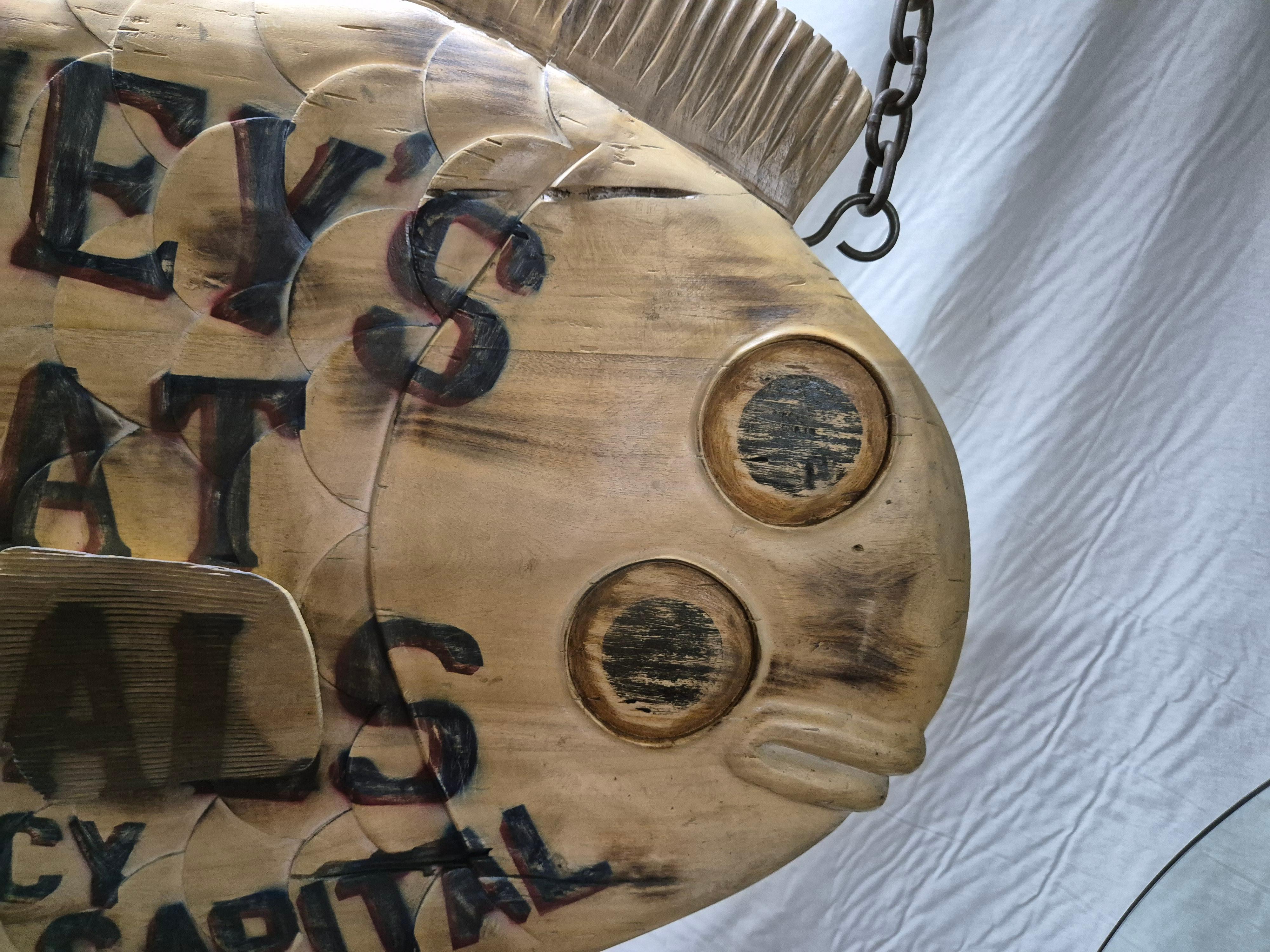 Harvey's Boat Rental Carved Flounder Trade Sign In Excellent Condition For Sale In Norwell, MA