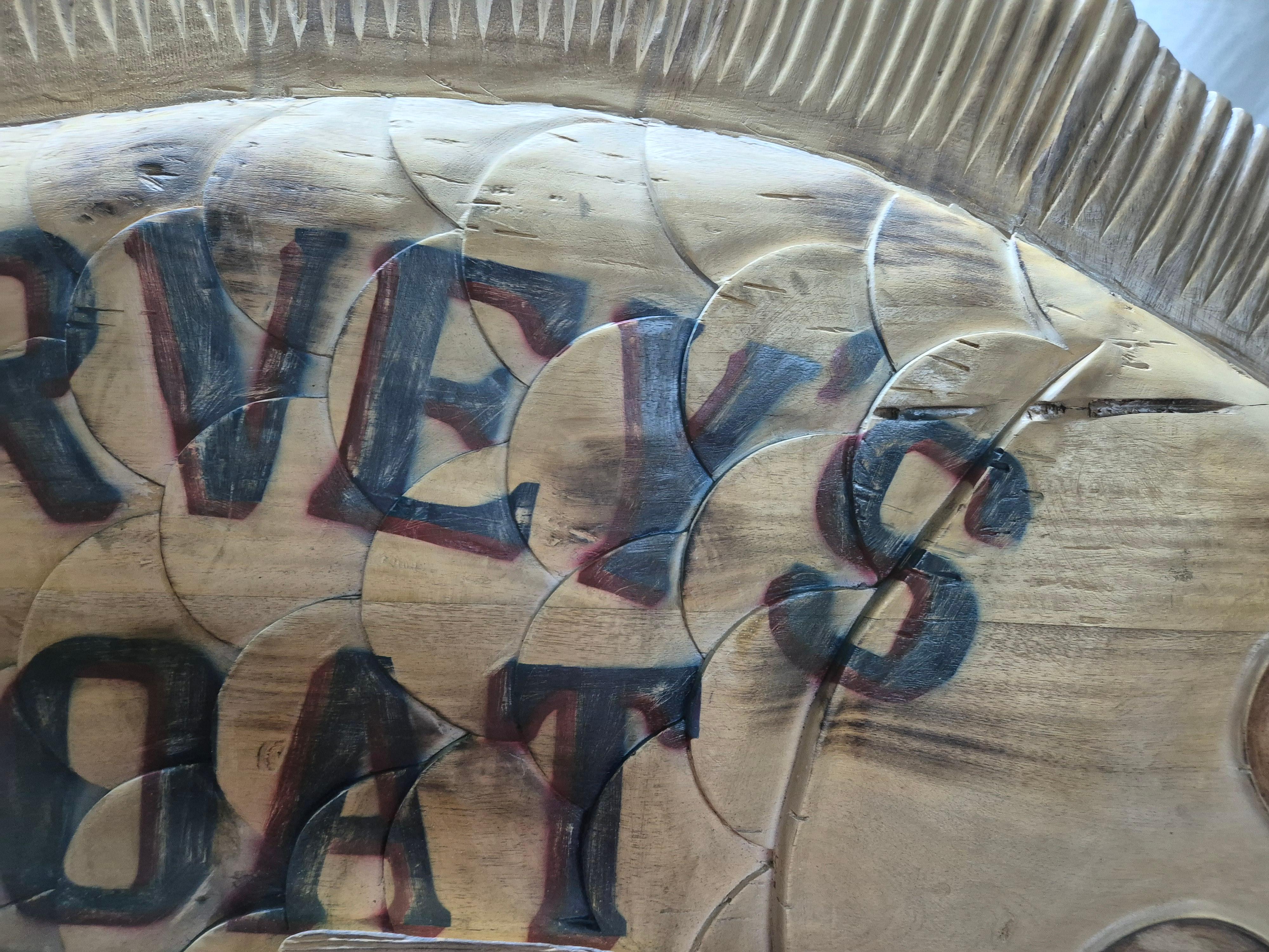 Contemporary Harvey's Boat Rental Carved Flounder Trade Sign For Sale