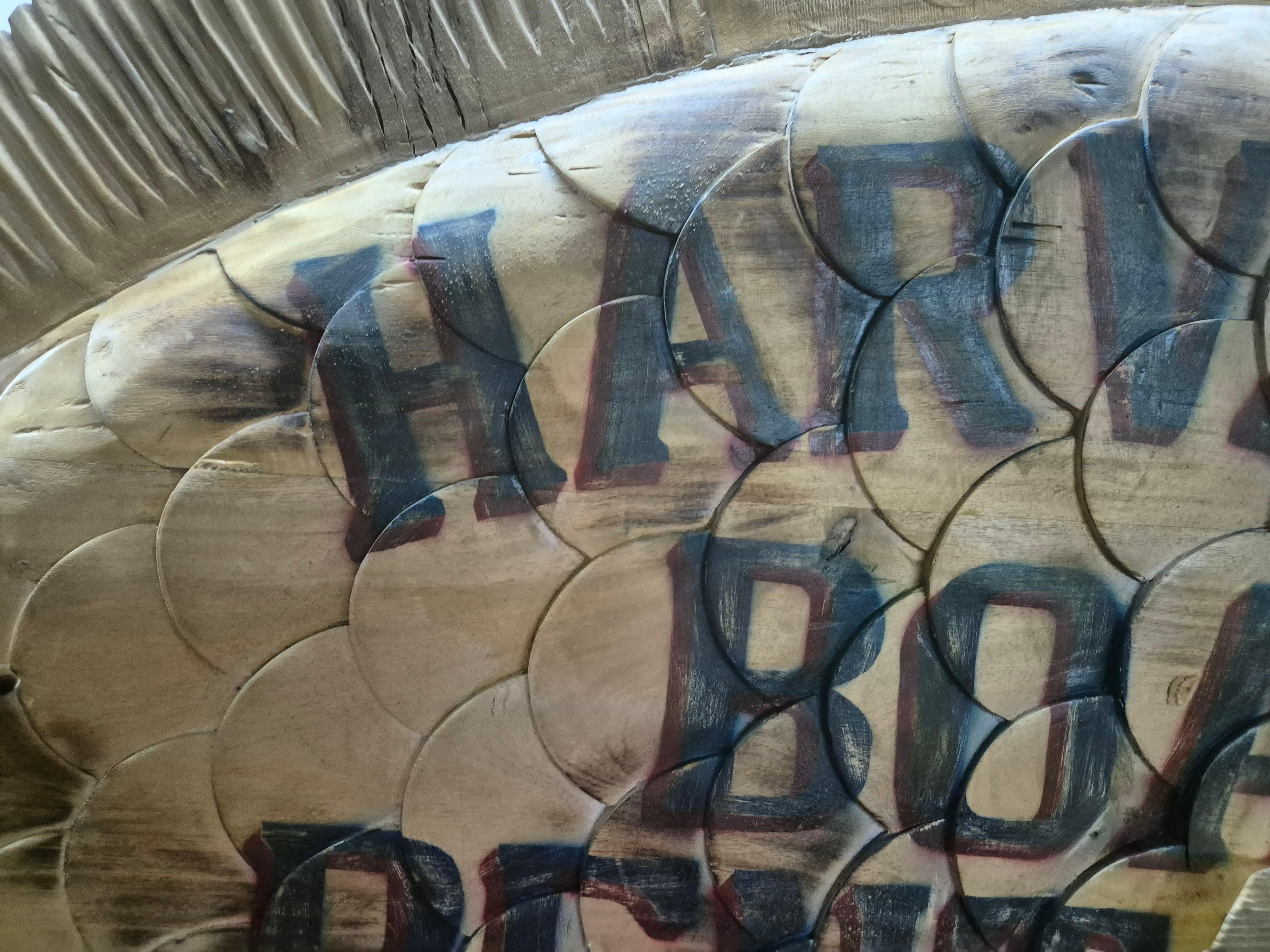 Wood Harvey's Boat Rental Carved Flounder Trade Sign For Sale