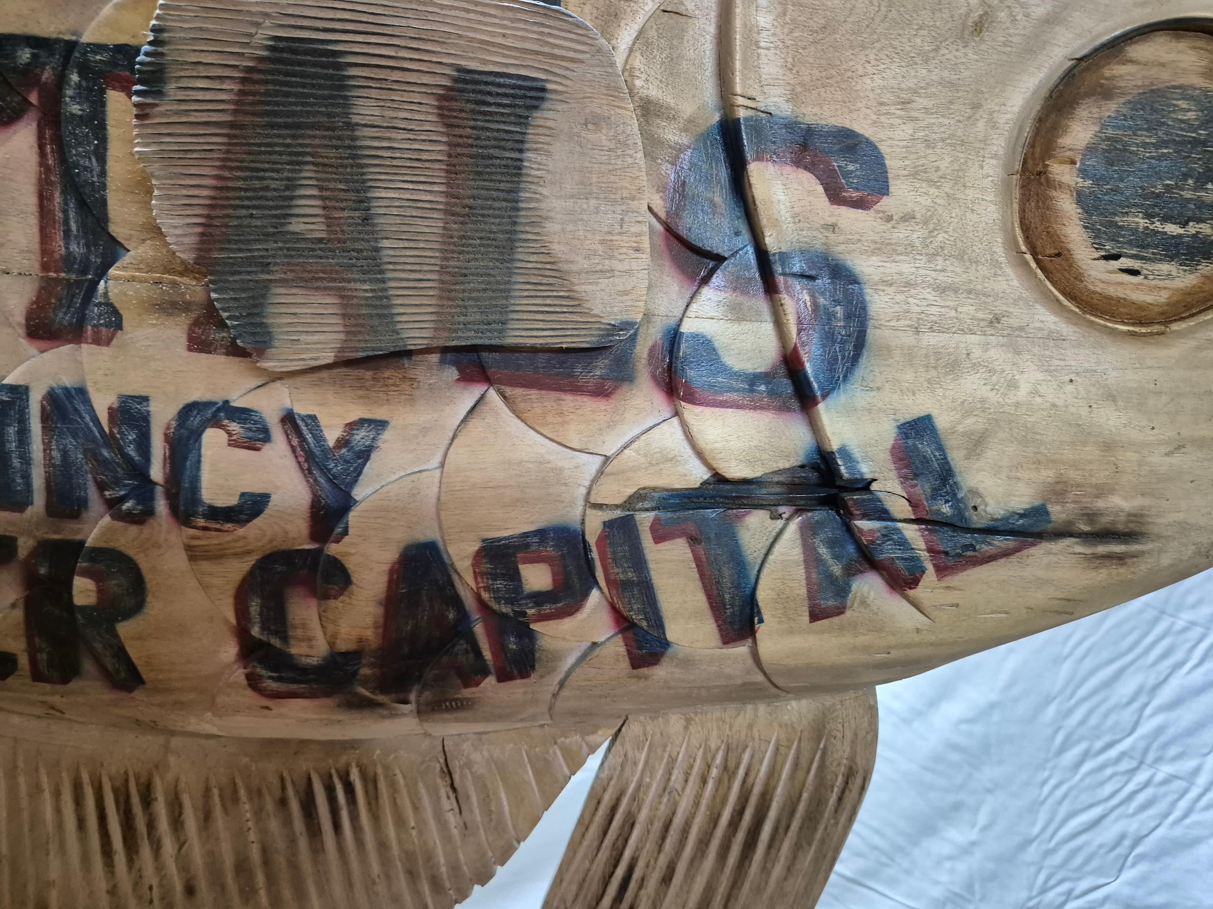 Harvey's Boat Rental Carved Flounder Trade Sign For Sale 2