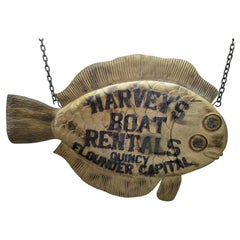 Harvey's Boat Rental Carved Flounder Trade Sign