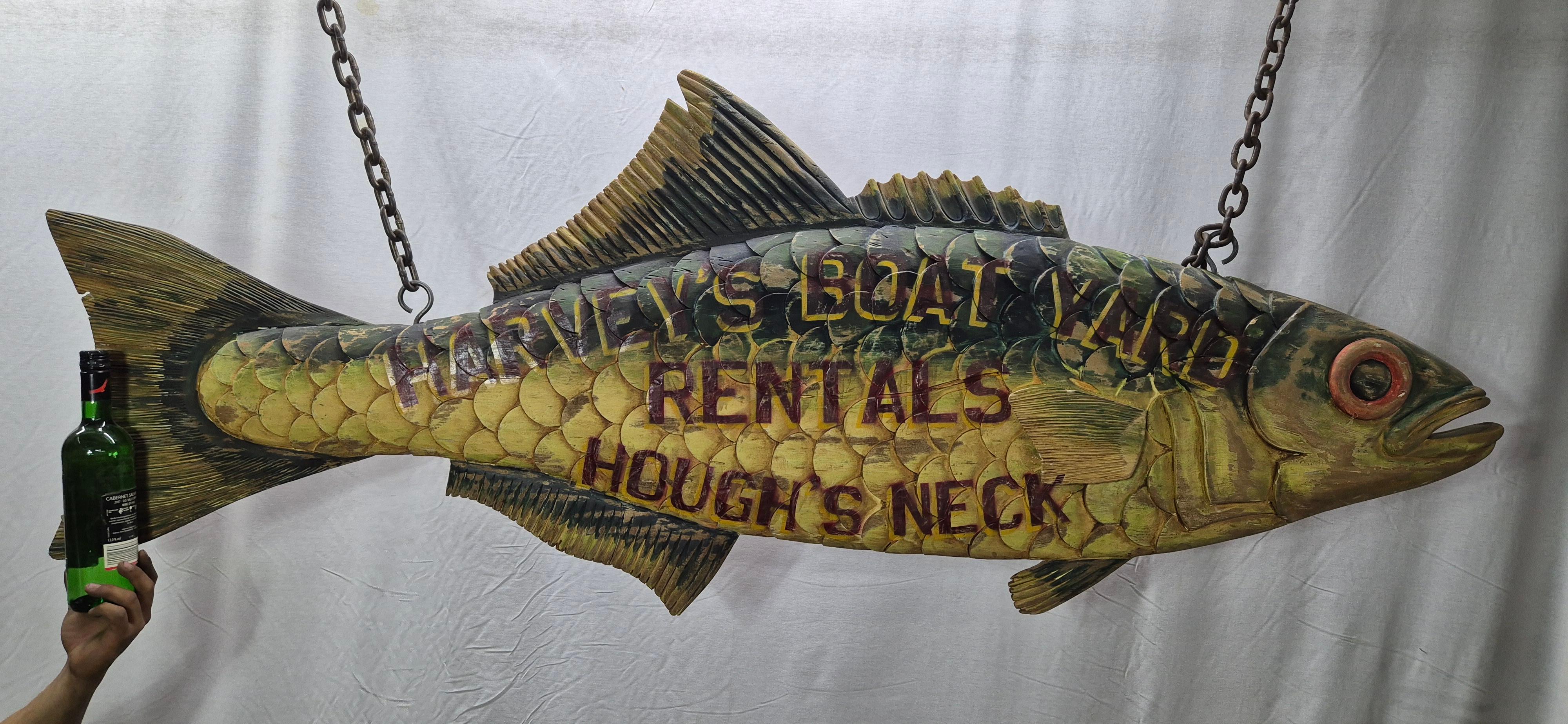 Nordamericano Insegna commerciale intagliata di Harvey's Boat Yard in vendita