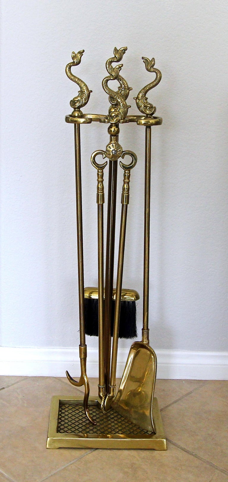 Harvin 'Virginia Metalcrafters' Dolphin Brass Fireplace Tool Set at 1stDibs