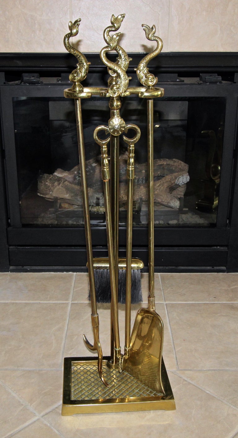 Harvin 'Virginia Metalcrafters' Dolphin Brass Fireplace Tool Set at 1stDibs