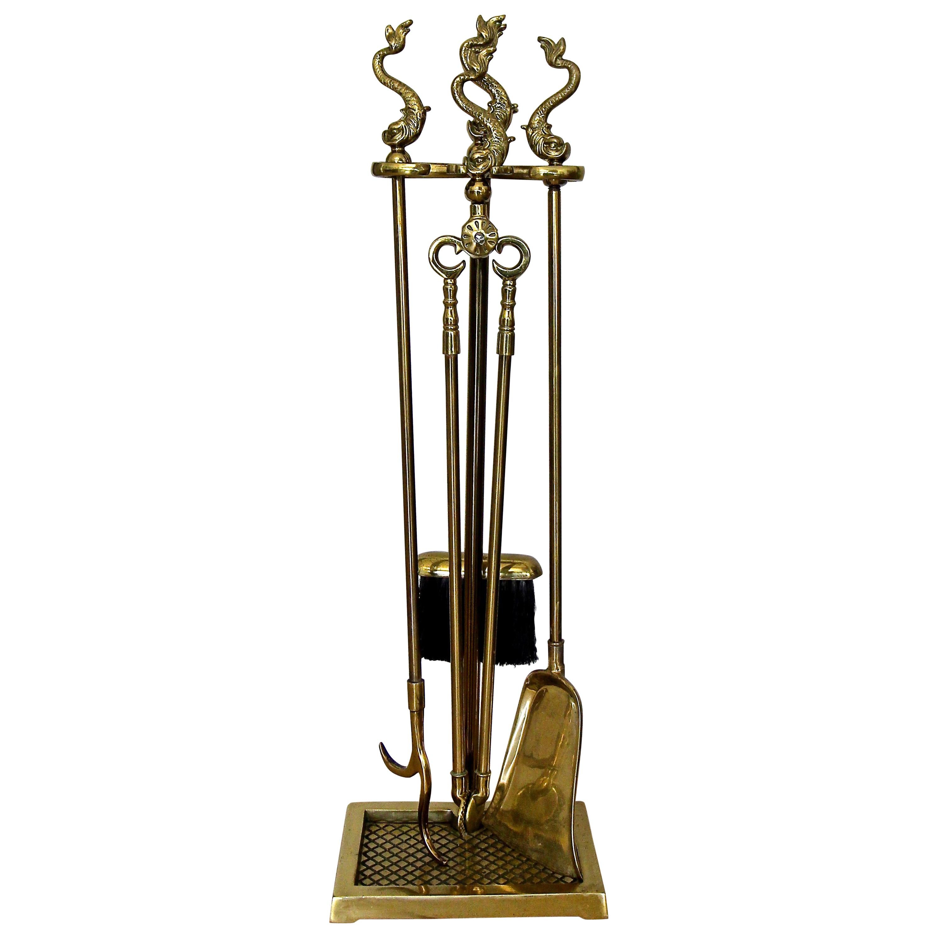 Harvin 'Virginia Metalcrafters' Dolphin Brass Fireplace Tool Set