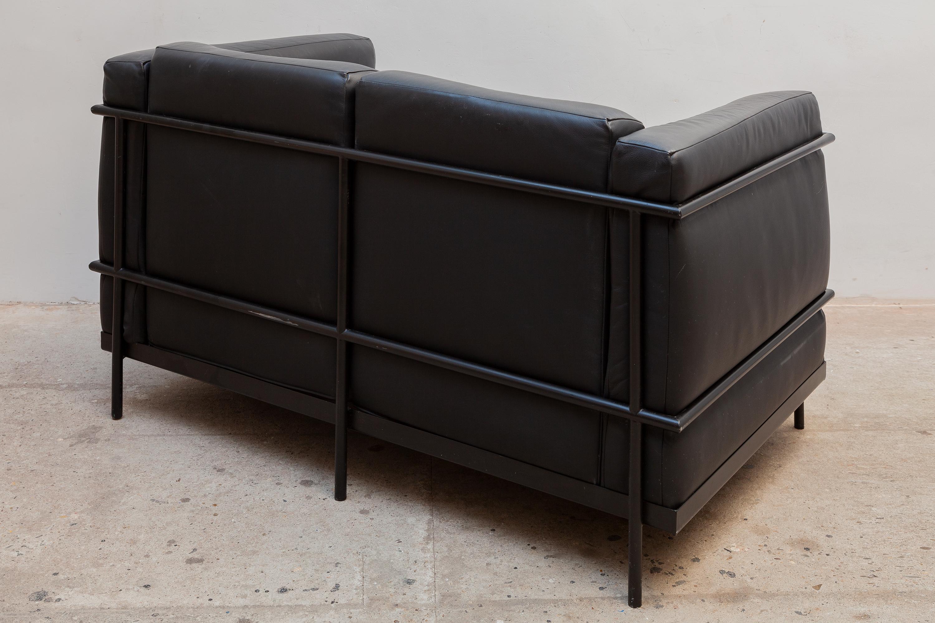Mid-Century Modern Harvink Black Leather Two-Seat, 1980s