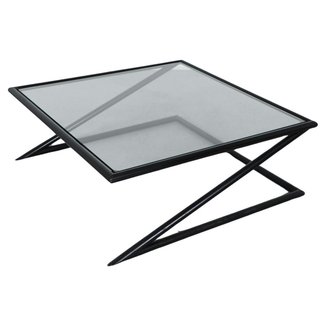 Harvink Style 1980
s Metal and Glass "Zig Zag" Coffee Table For Sale