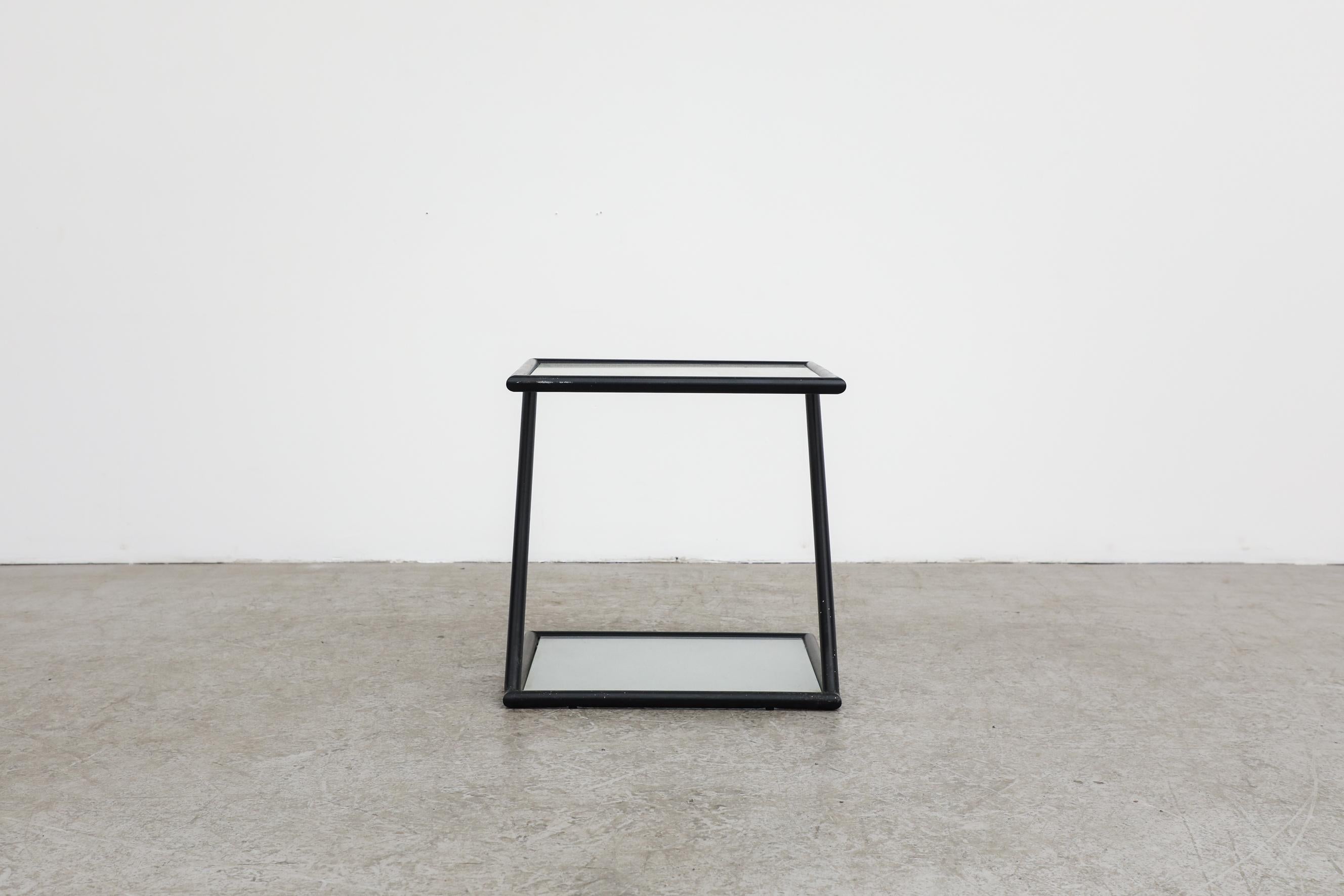Dutch Harvink Zig Zag Side Table with Black Frame and Frosted Glass Shelves