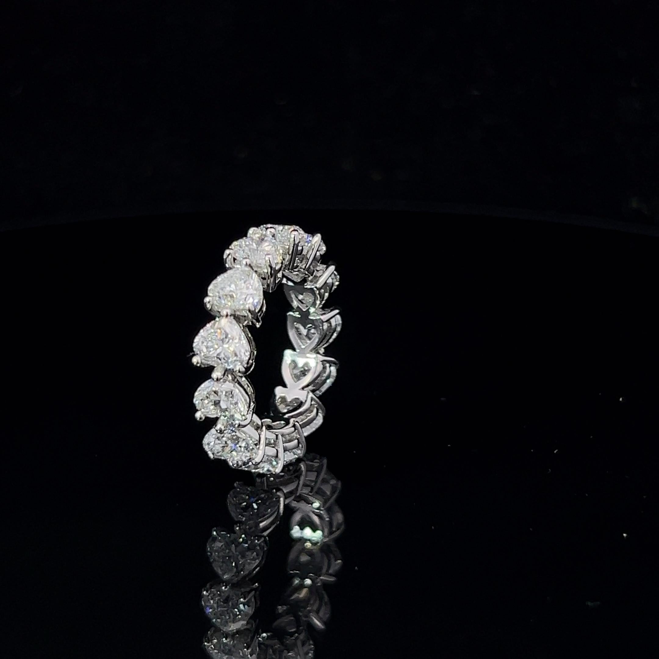 Hasbani Diamonds 6 Carat Bespoke Heart GIA Diamond Platinum Full Eternity Ring For Sale 12