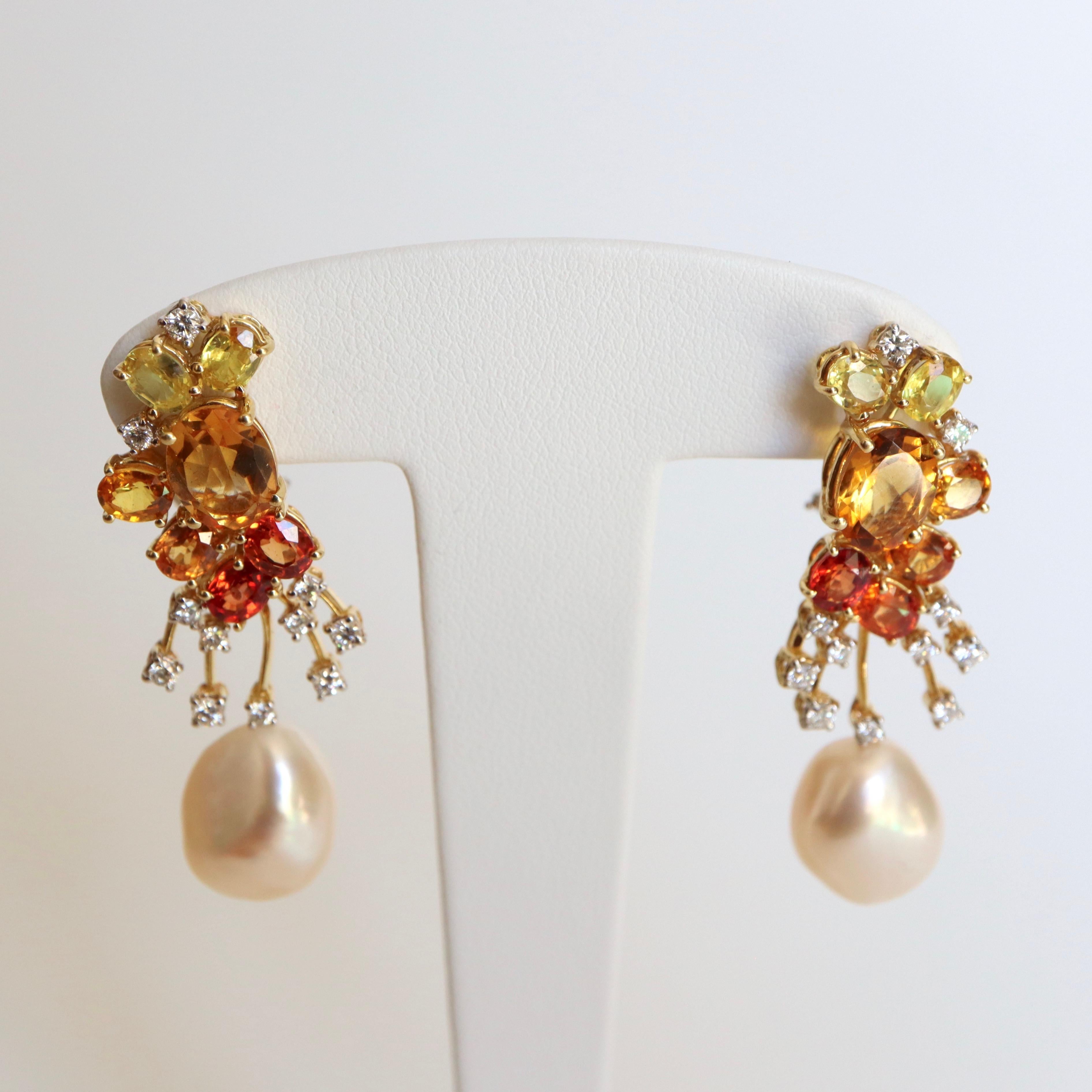Hasbani Set in 18 Carat Yellow Gold, Baroque Pearls, Diamonds Sapphires Citrines For Sale 4