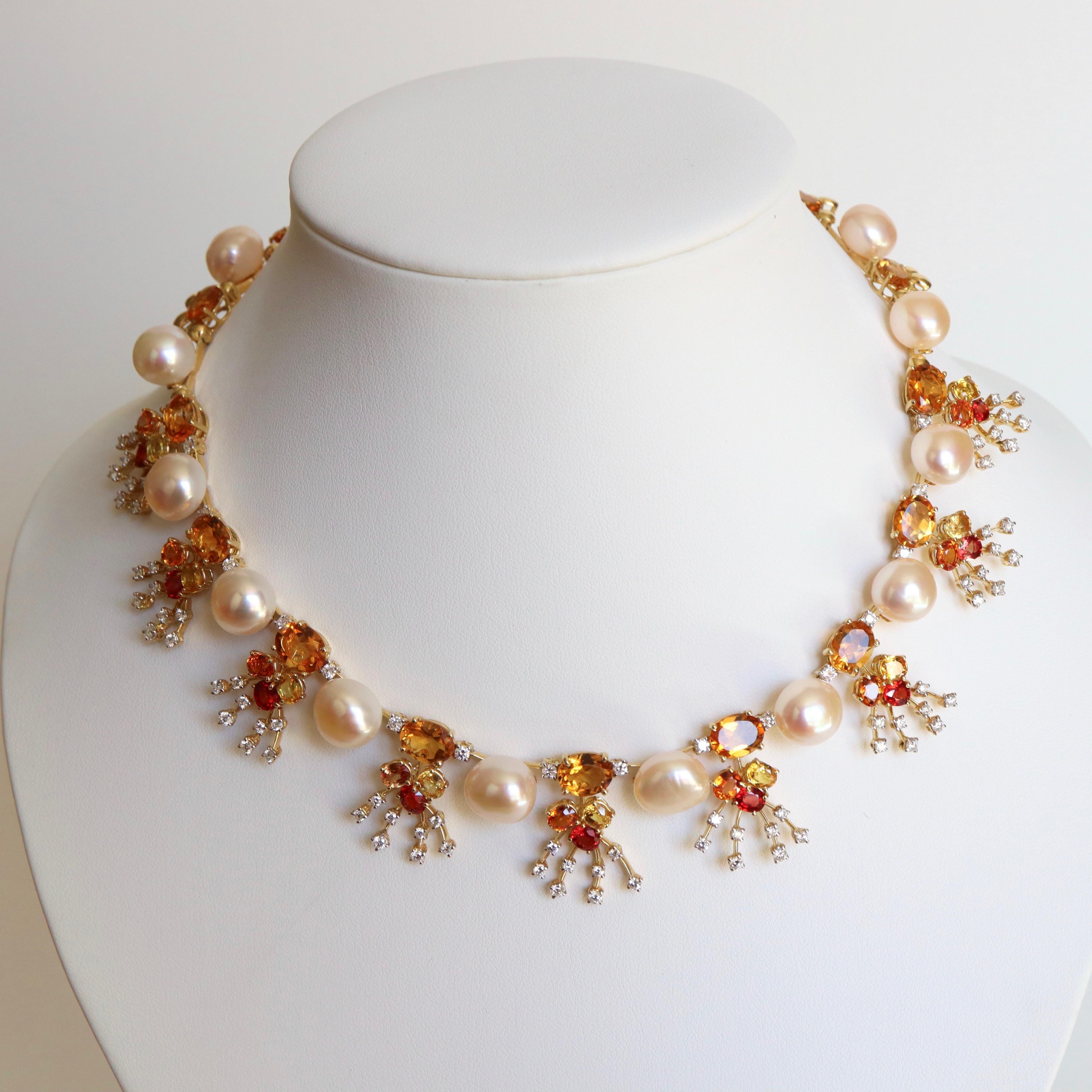 Hasbani Set in 18 Carat Yellow Gold, Baroque Pearls, Diamonds Sapphires Citrines 2