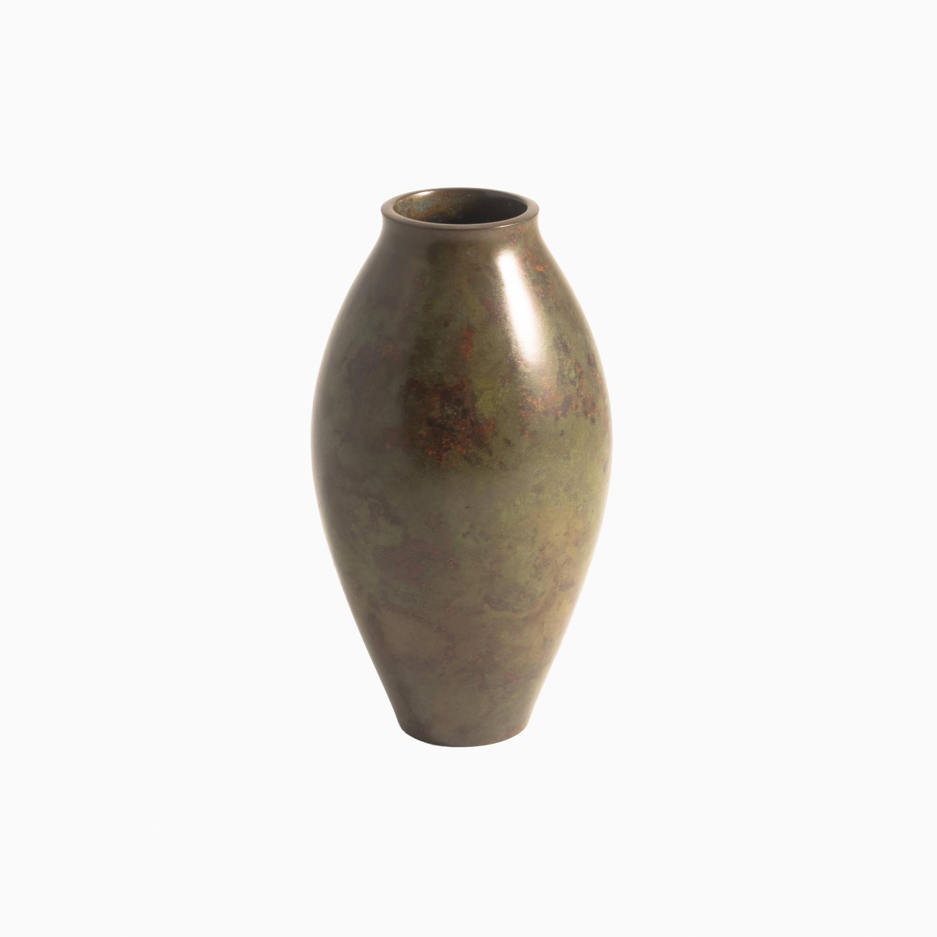 Japanese Hasegawa Gasen, Patinated Vase in Bronze