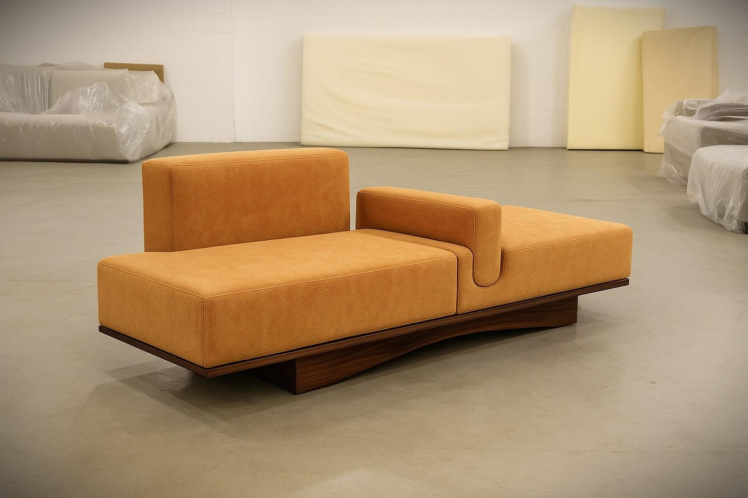 Hashi Bench - Architektonische Liege aus gebrannter Eiche und schwarzem Boucle - Sidani Design im Angebot 2