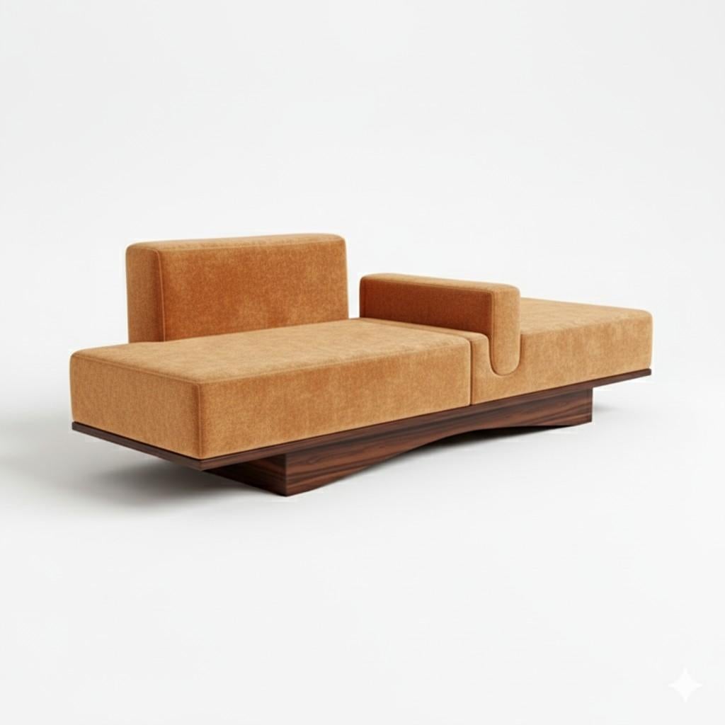 Hashi Bench - Architektonische Liege aus gebrannter Eiche und schwarzem Boucle - Sidani Design (Bouclé) im Angebot
