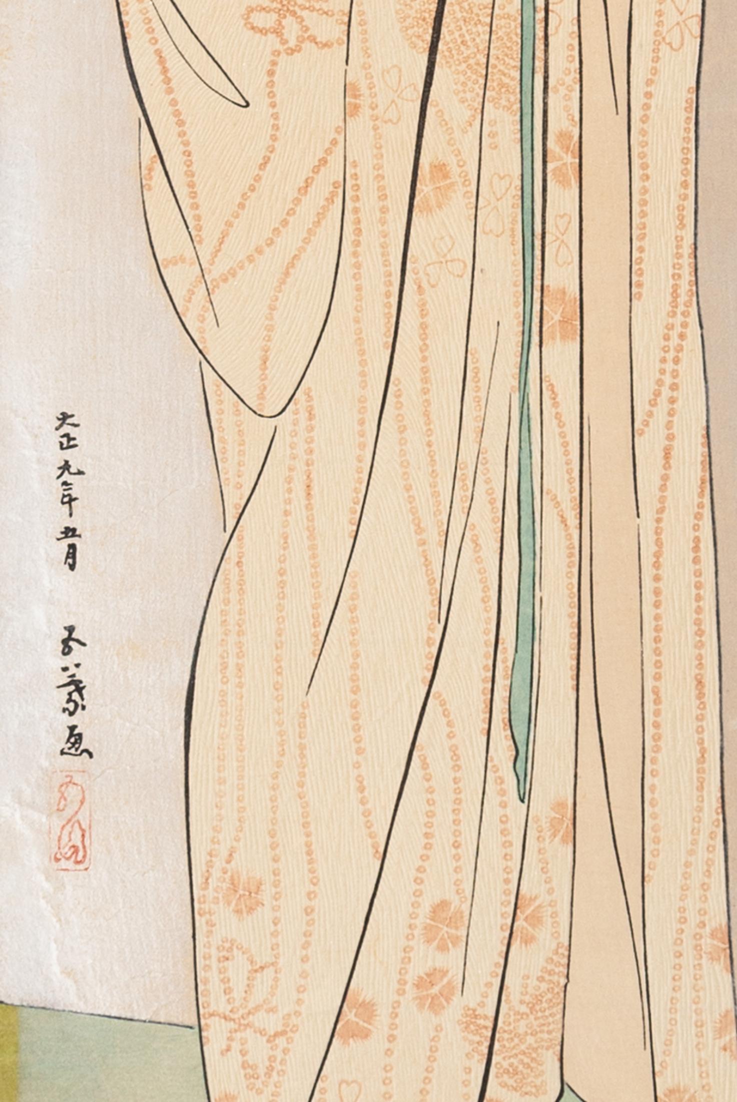 Goyo Hashiguchi, Shin Hanga, Original Japanese Woodblock Print, Beauty, Kimono - Black Figurative Print by Hashiguchi Goyo