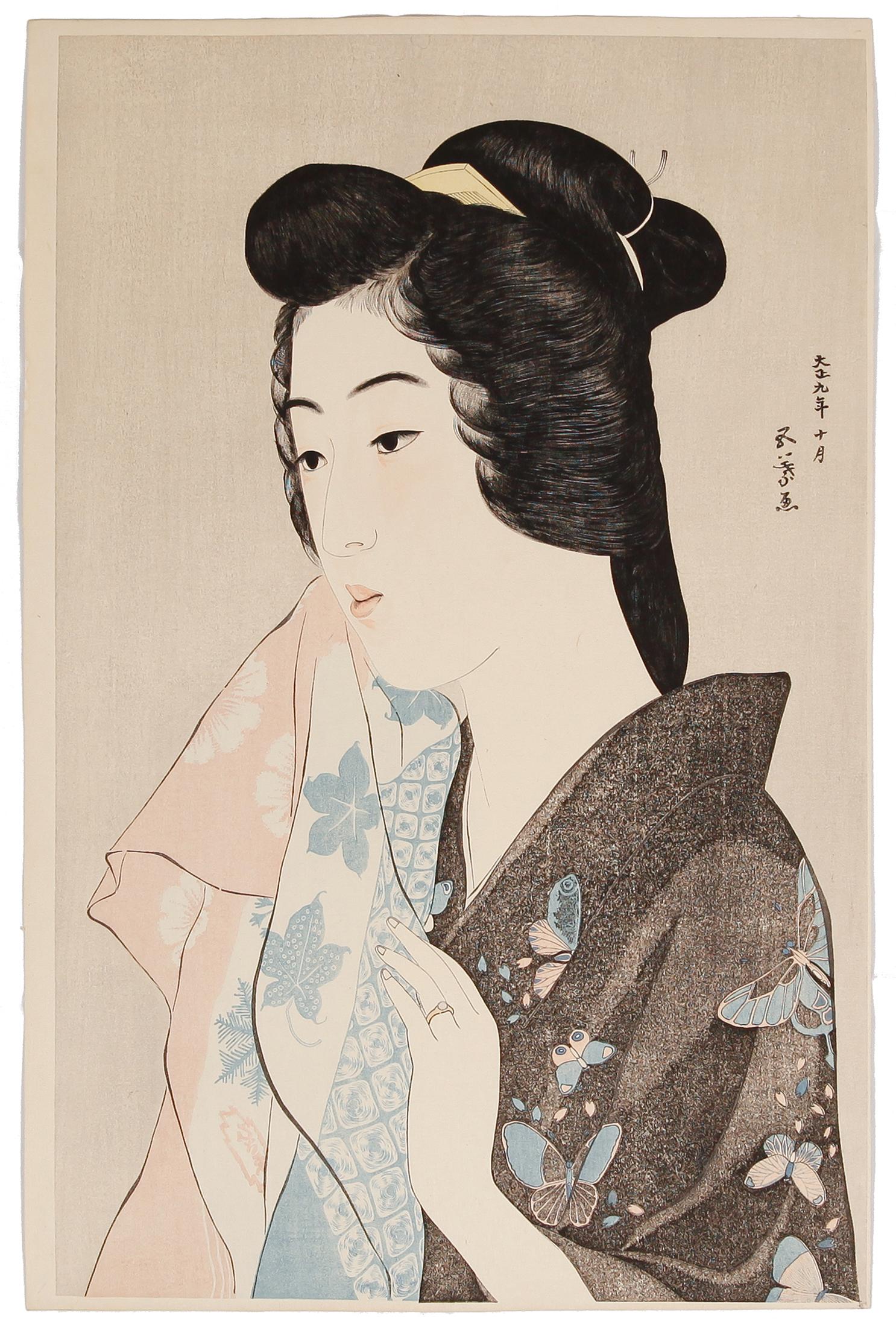 Hashiguchi Goyo Figurative Print - Goyo Hashiguchi, Shin Hanga, Original Japanese Woodblock Print, Bath, Pastel