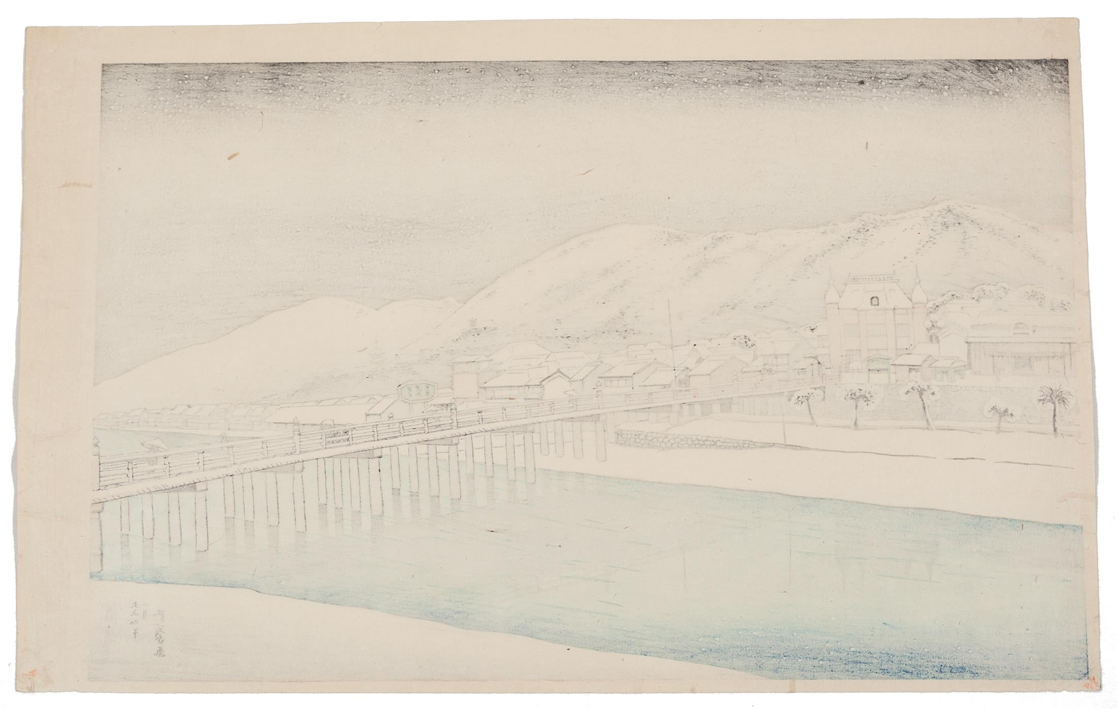 Goyo Hashiguchi, Shin Hanga Snow Scene, Kyoto, Original Japanese Woodblock Print For Sale 1