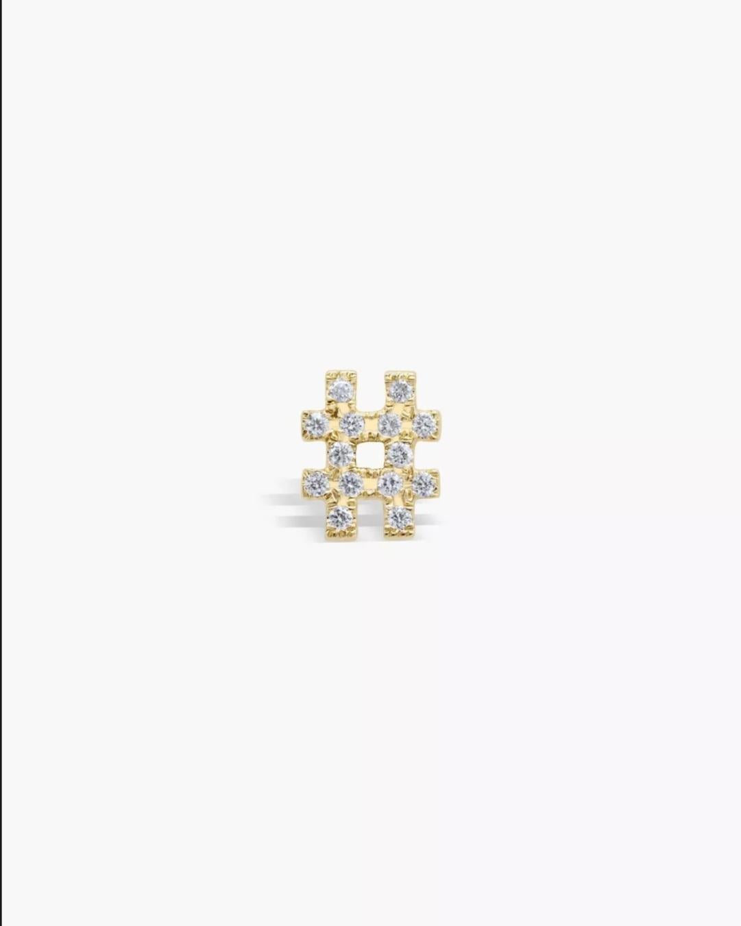 Hashtag Pendant 14k Solid Gold Genuine Diamond Hashtag Charm Pendant Unisex Gift For Sale 5