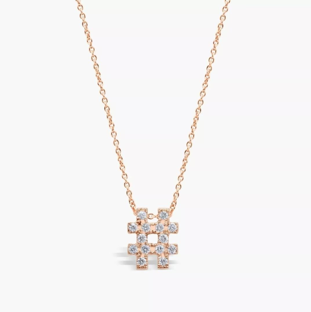 Hashtag Pendant 14k Solid Gold Genuine Diamond Hashtag Charm Pendant Unisex Gift For Sale 3