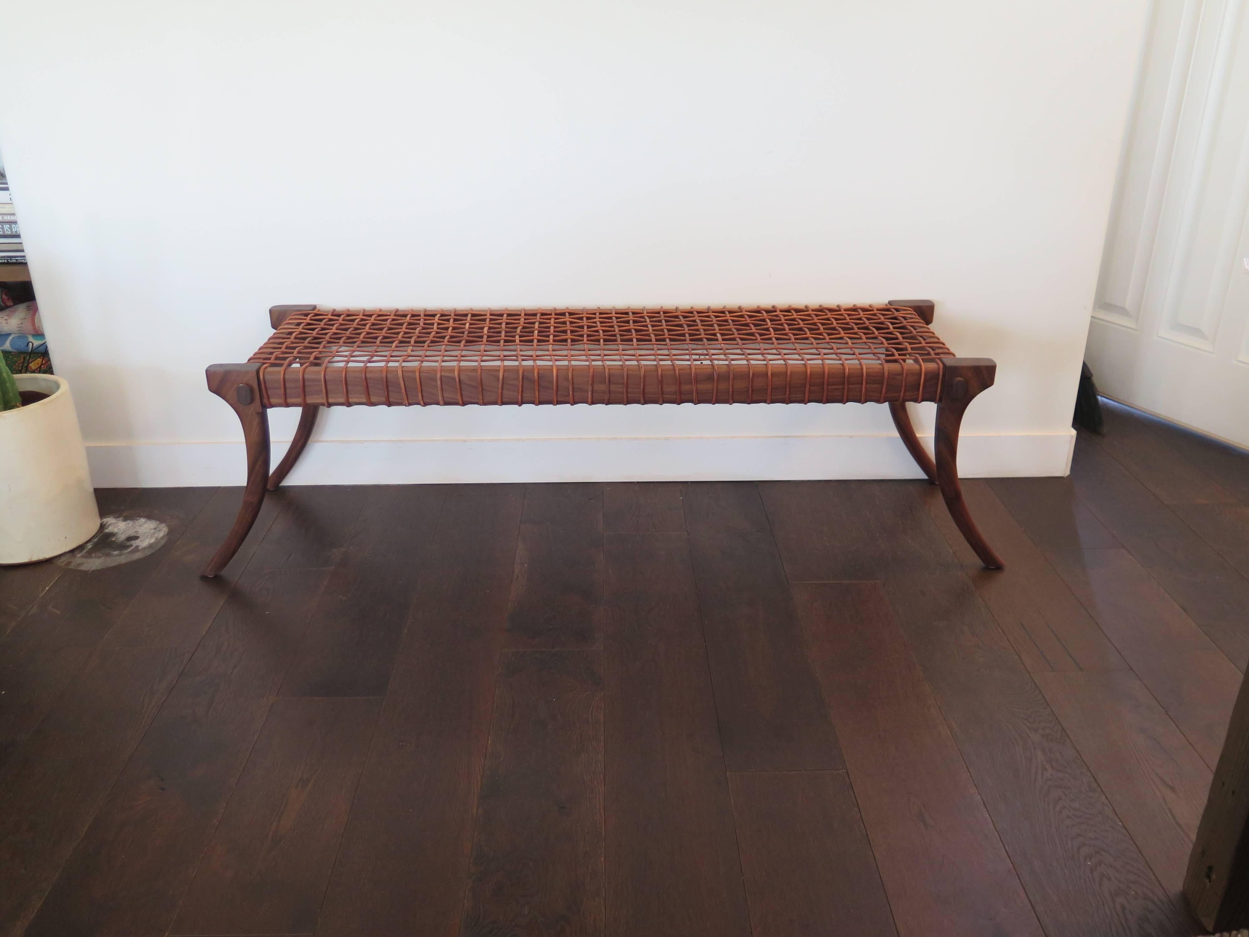 Haskell Studio Lola Bench Coffee Table in Walnut with Leather Cord Strapping 1