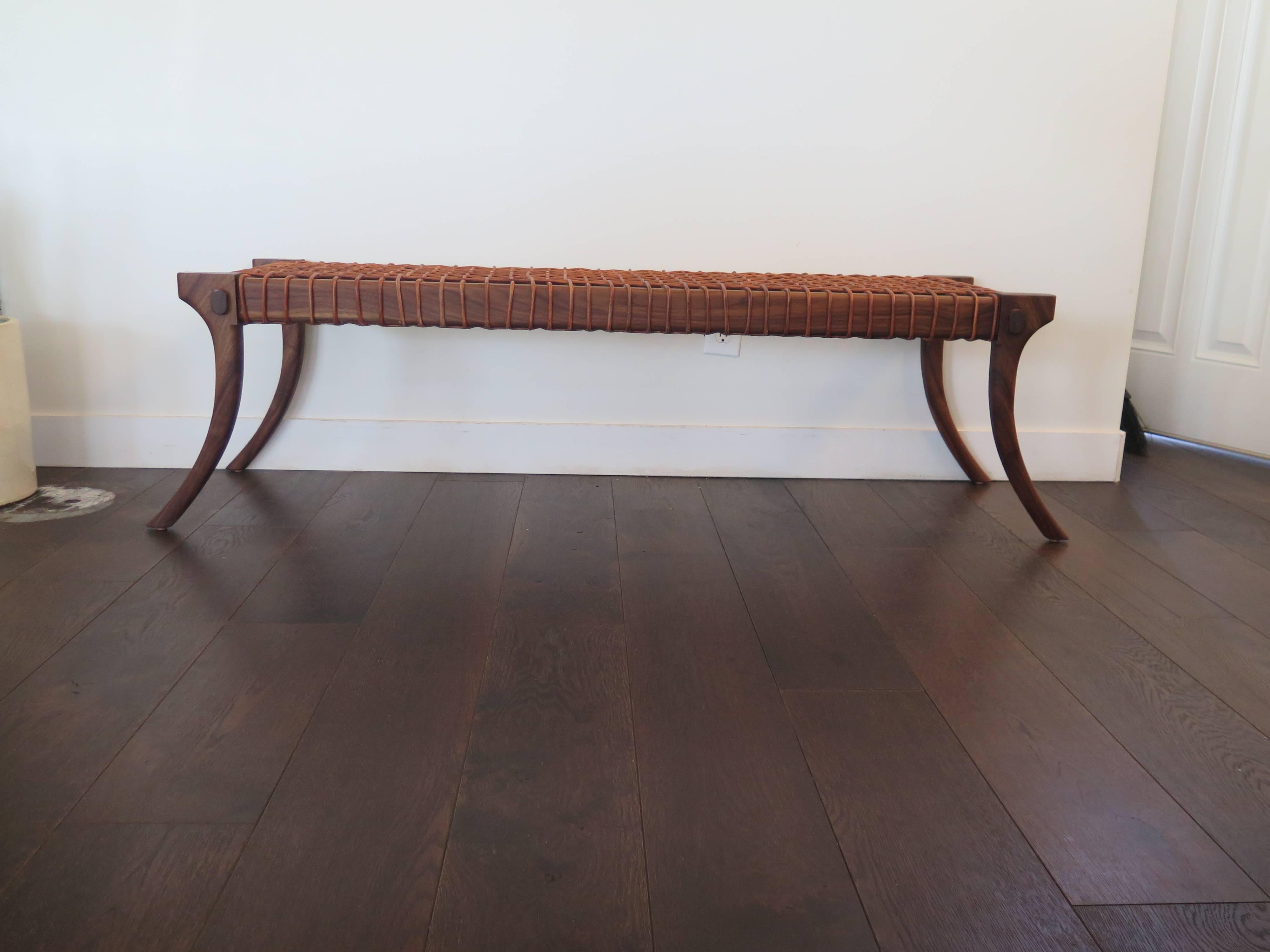 Haskell Studio Lola Bench Coffee Table in Walnut with Leather Cord Strapping 2