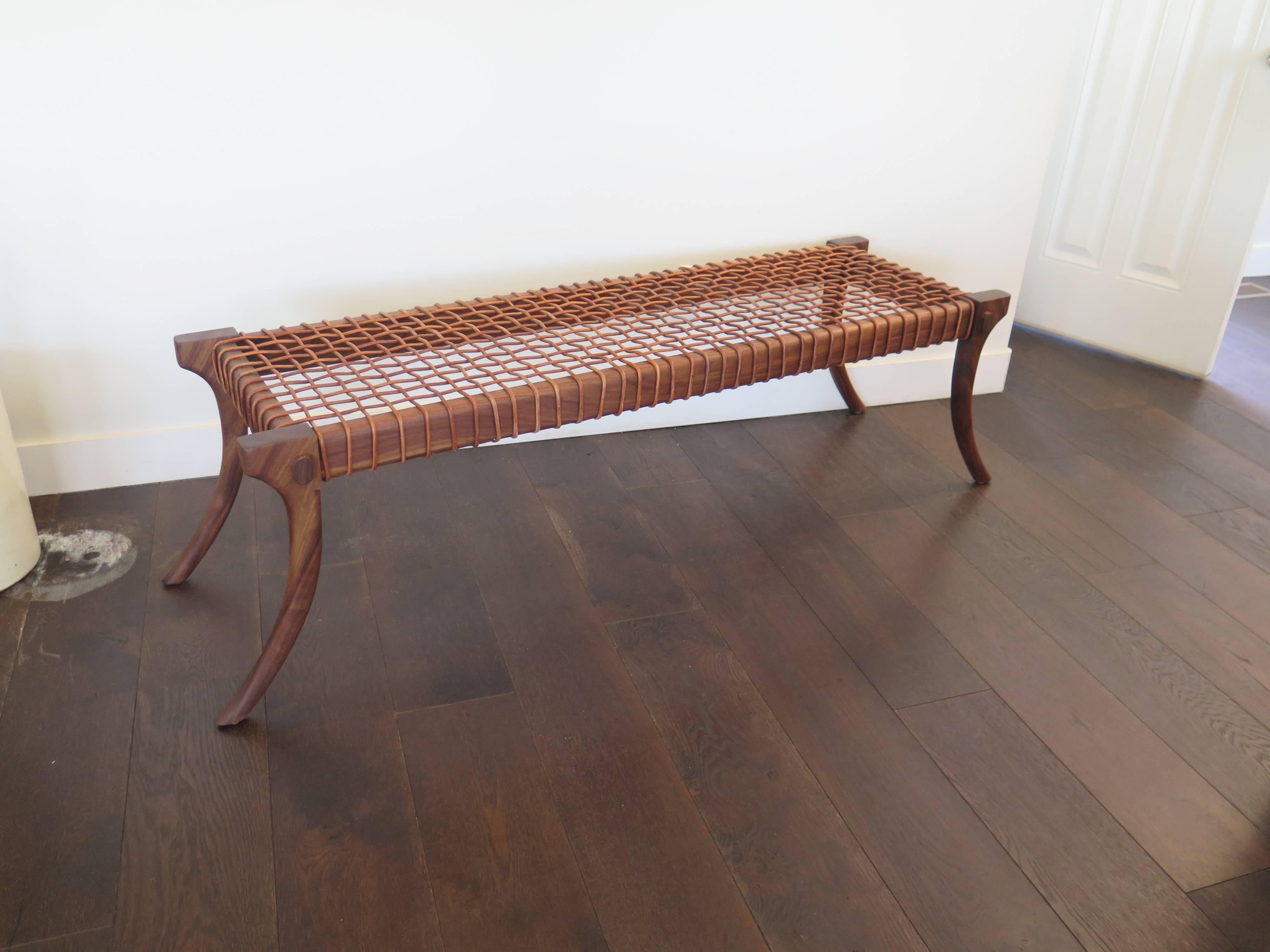 Haskell Studio Lola Bench Coffee Table in Walnut with Leather Cord Strapping 3