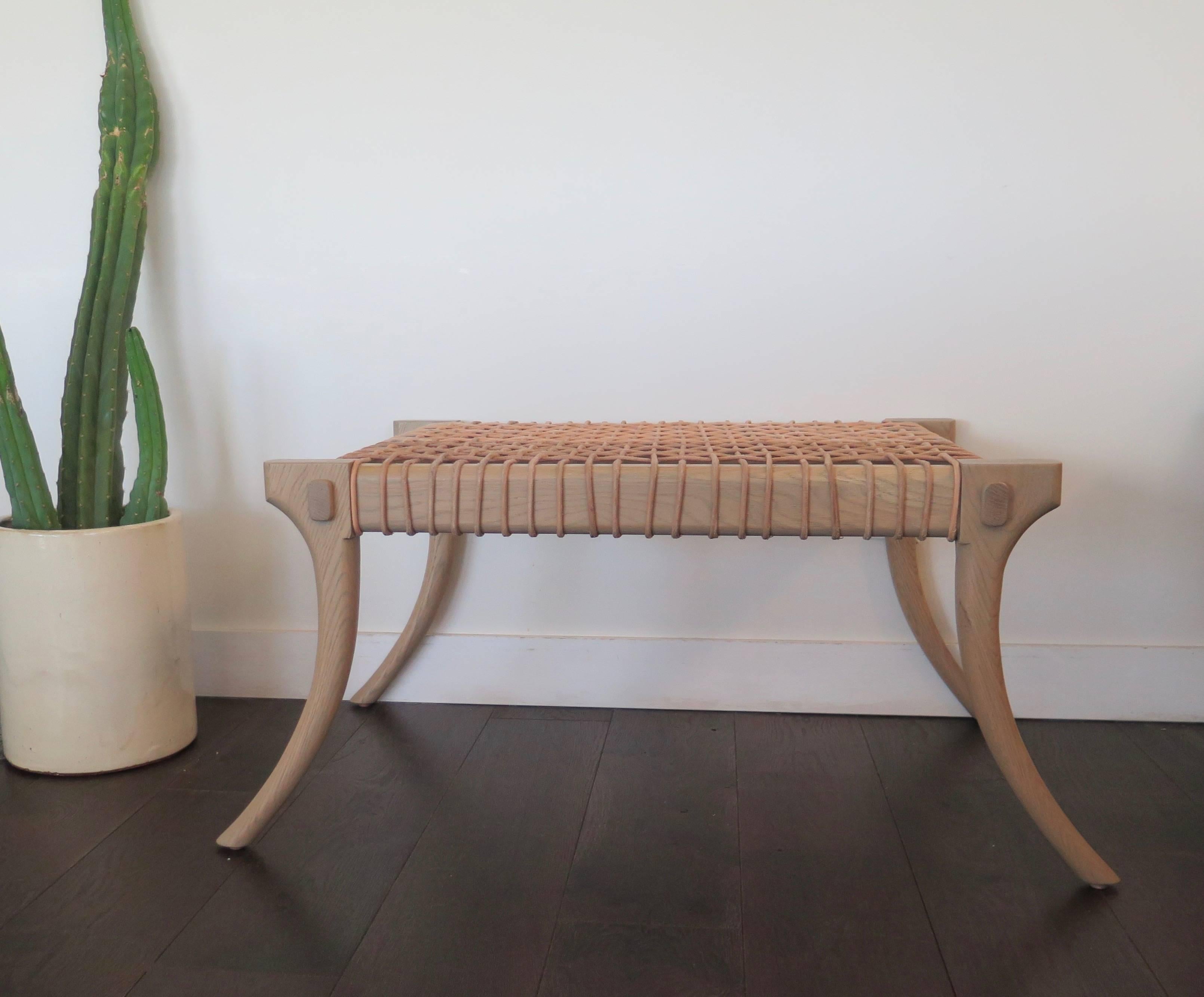 Haskell Studio Lola Bench in White Oak with Leather Cord In Excellent Condition For Sale In Montecito, CA