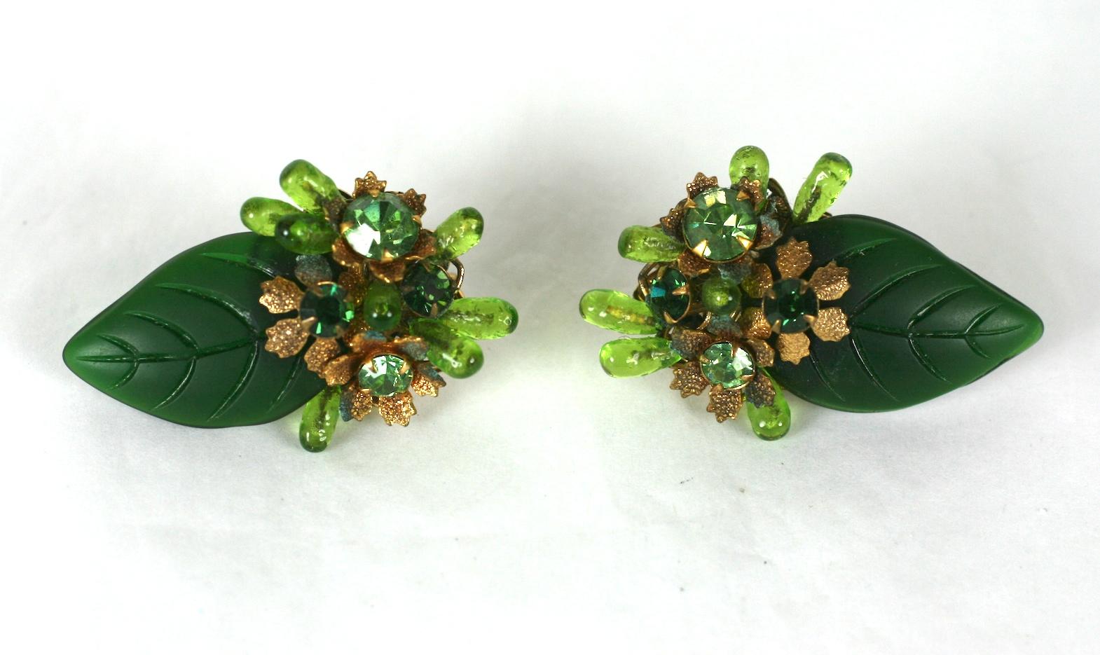 Haskell Style Glass Leaf Earrings In Excellent Condition In New York, NY