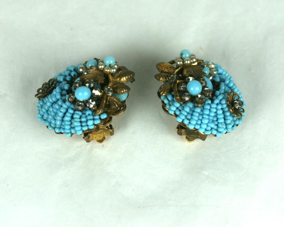 Boucles d'oreilles en perles turquoise de style Haskell Pour femmes en vente