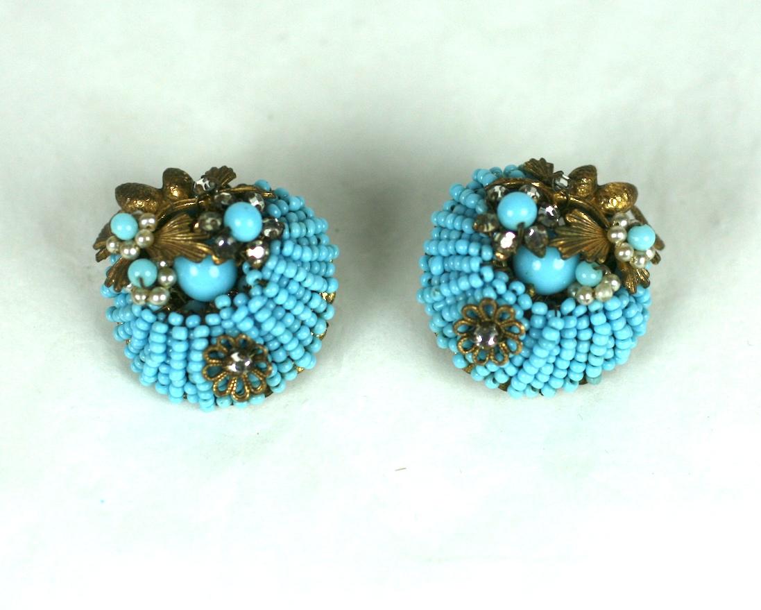Boucles d'oreilles en perles turquoise de style Haskell en vente 1