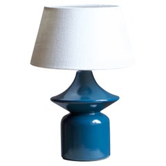 Hasle Keramik, Table Lamp, Blue Glazed Stoneware, Bornholm, Denmark, 1960s