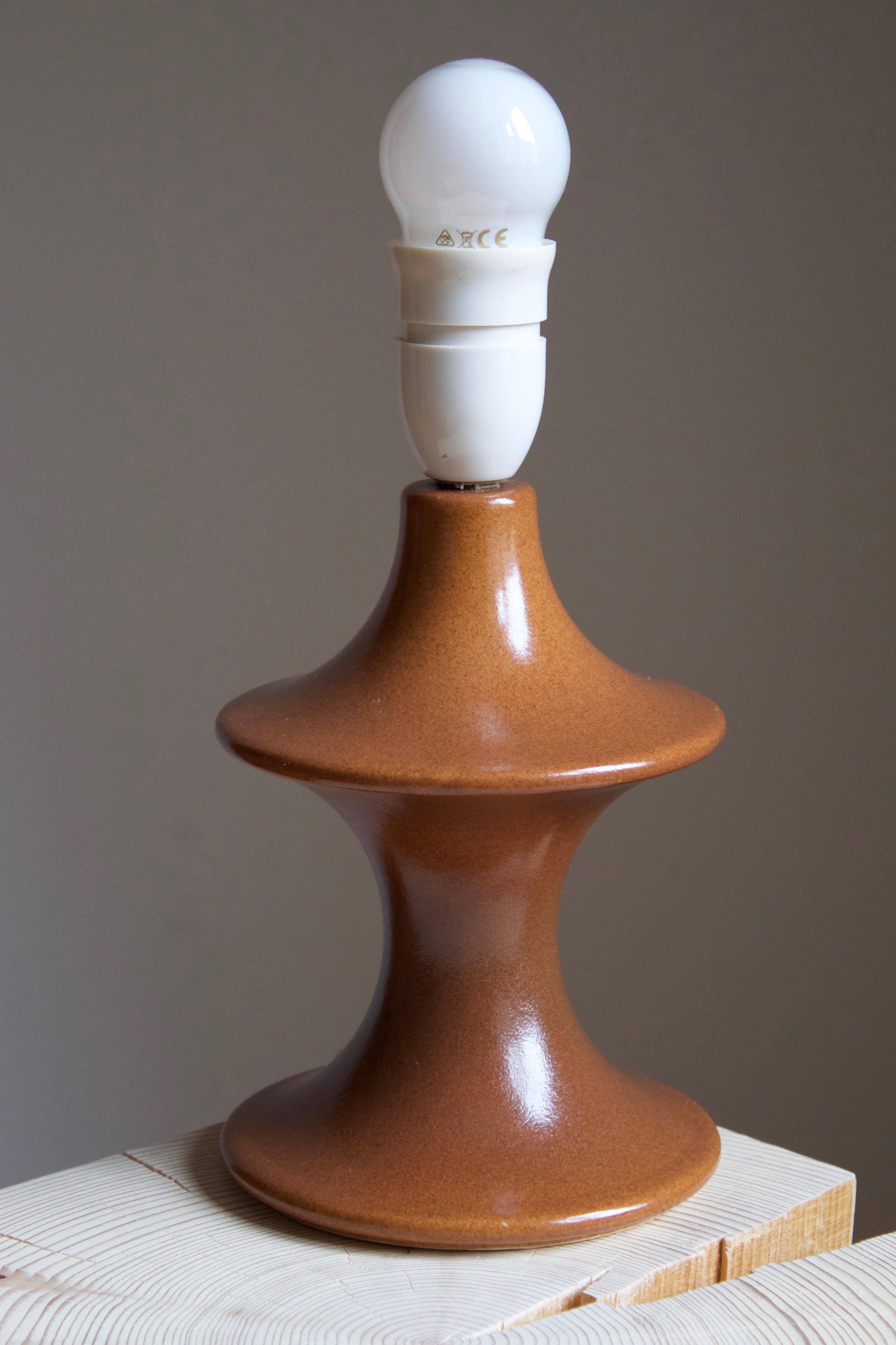Mid-Century Modern Hasle Keramik, Table Lamp, Brown Glazed Stoneware, Bornholm, Denmark, 1960s