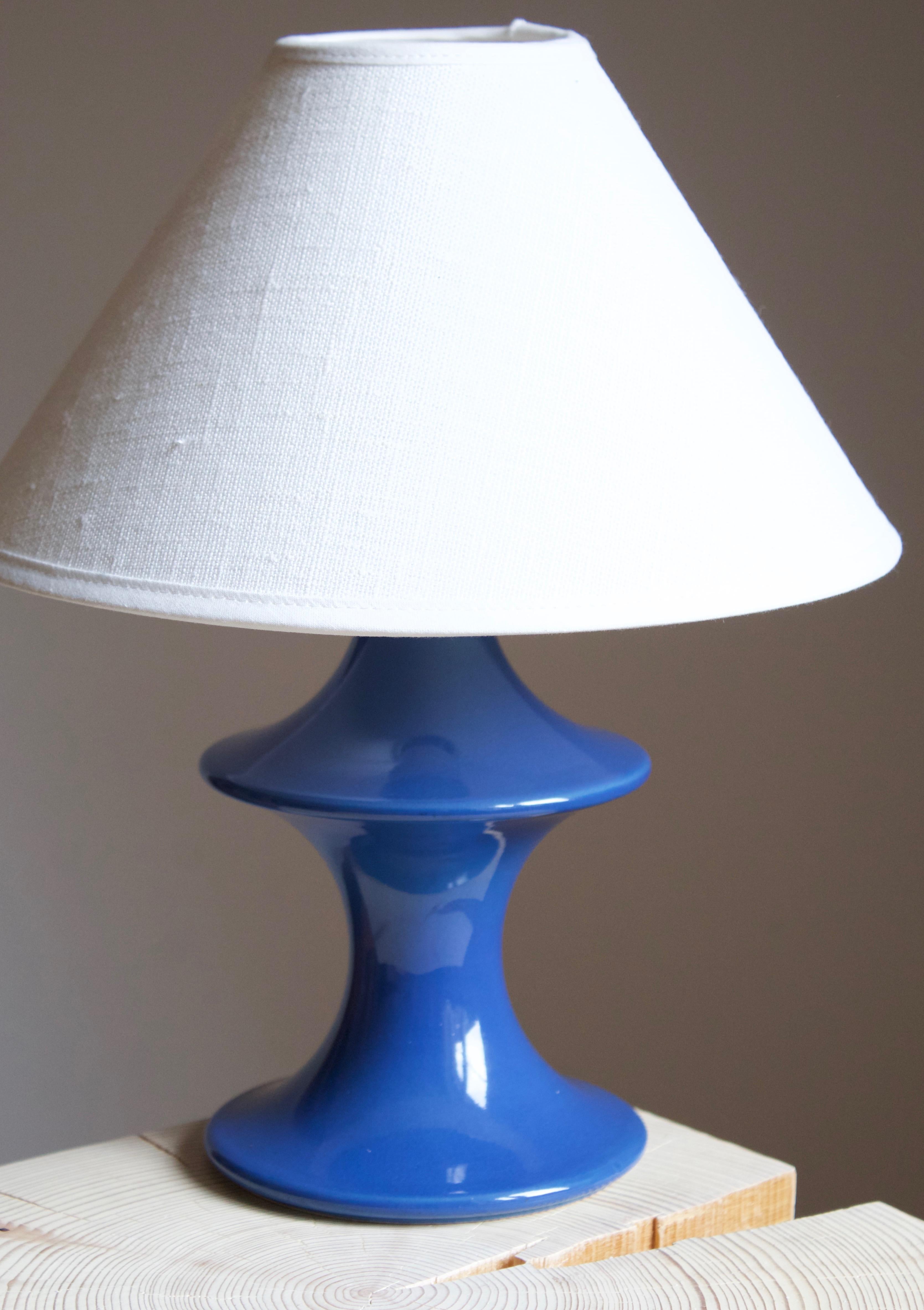 Mid-Century Modern Hasle Keramik, Table Lamp, Blue Glazed Stoneware, Bornholm, Denmark, 1960s