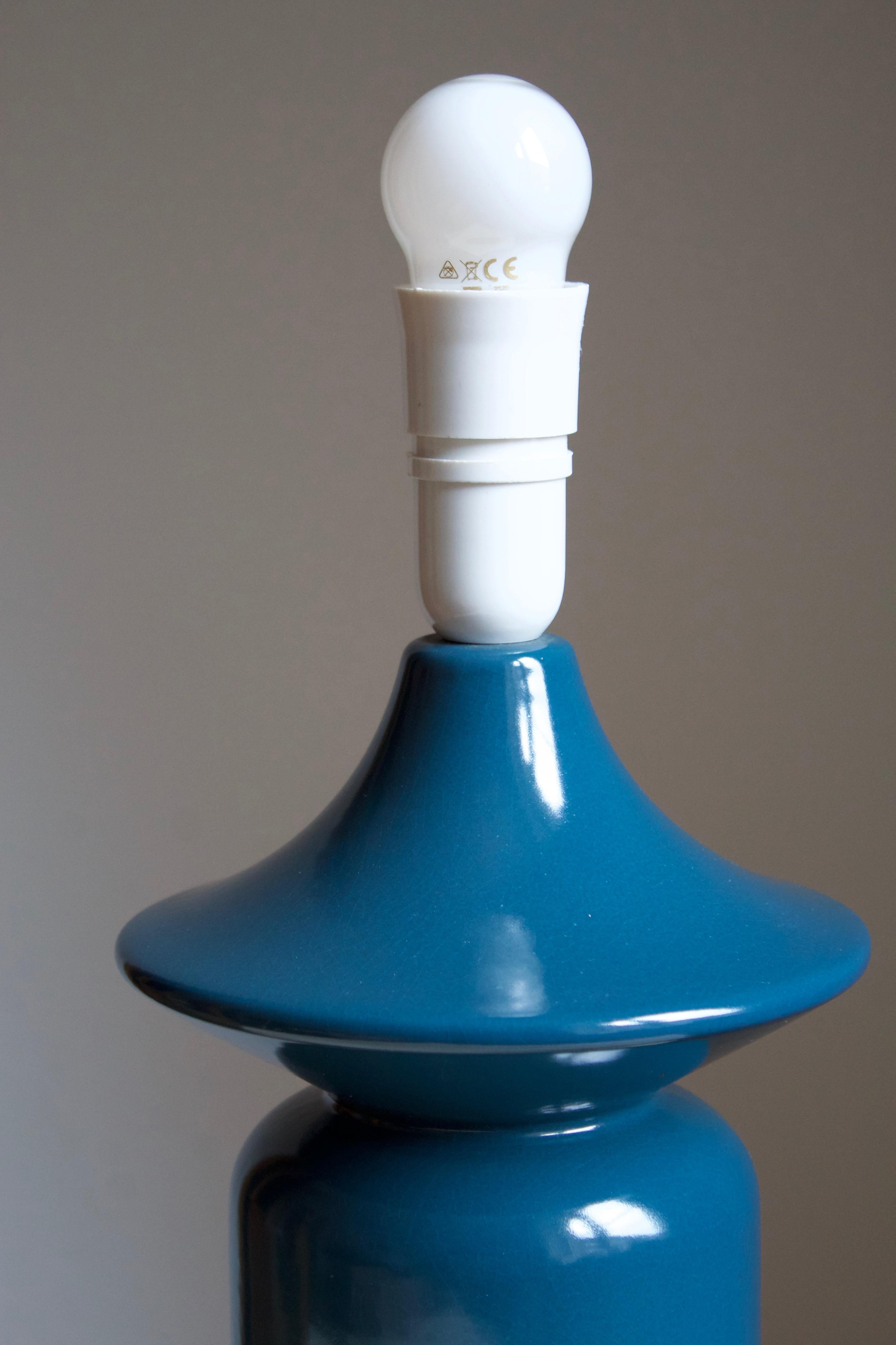 Mid-Century Modern Hasle Keramik, Table Lamp, Blue Glazed Stoneware, Bornholm, Denmark, 1960s