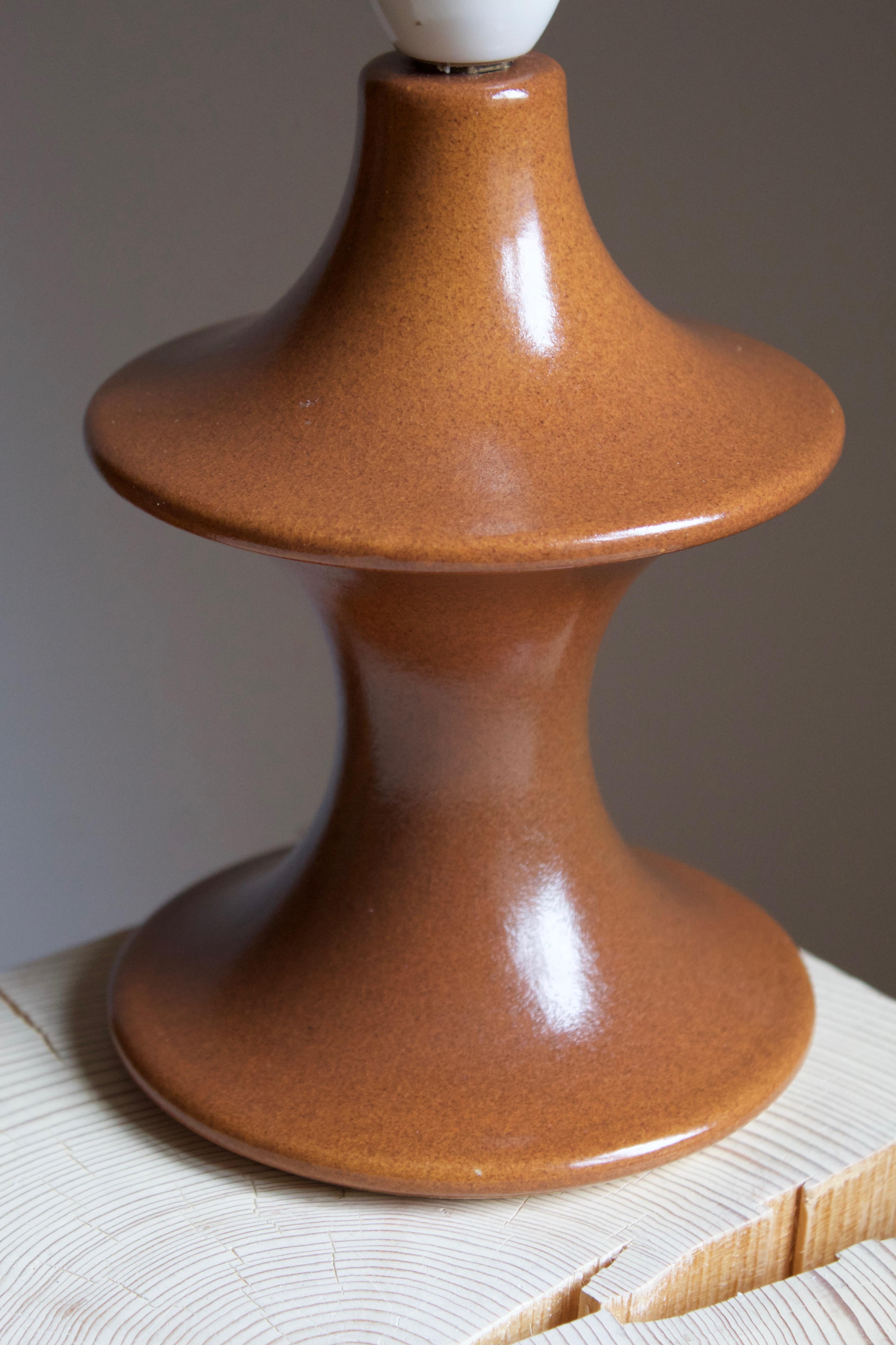 Danish Hasle Keramik, Table Lamp, Brown Glazed Stoneware, Bornholm, Denmark, 1960s For Sale