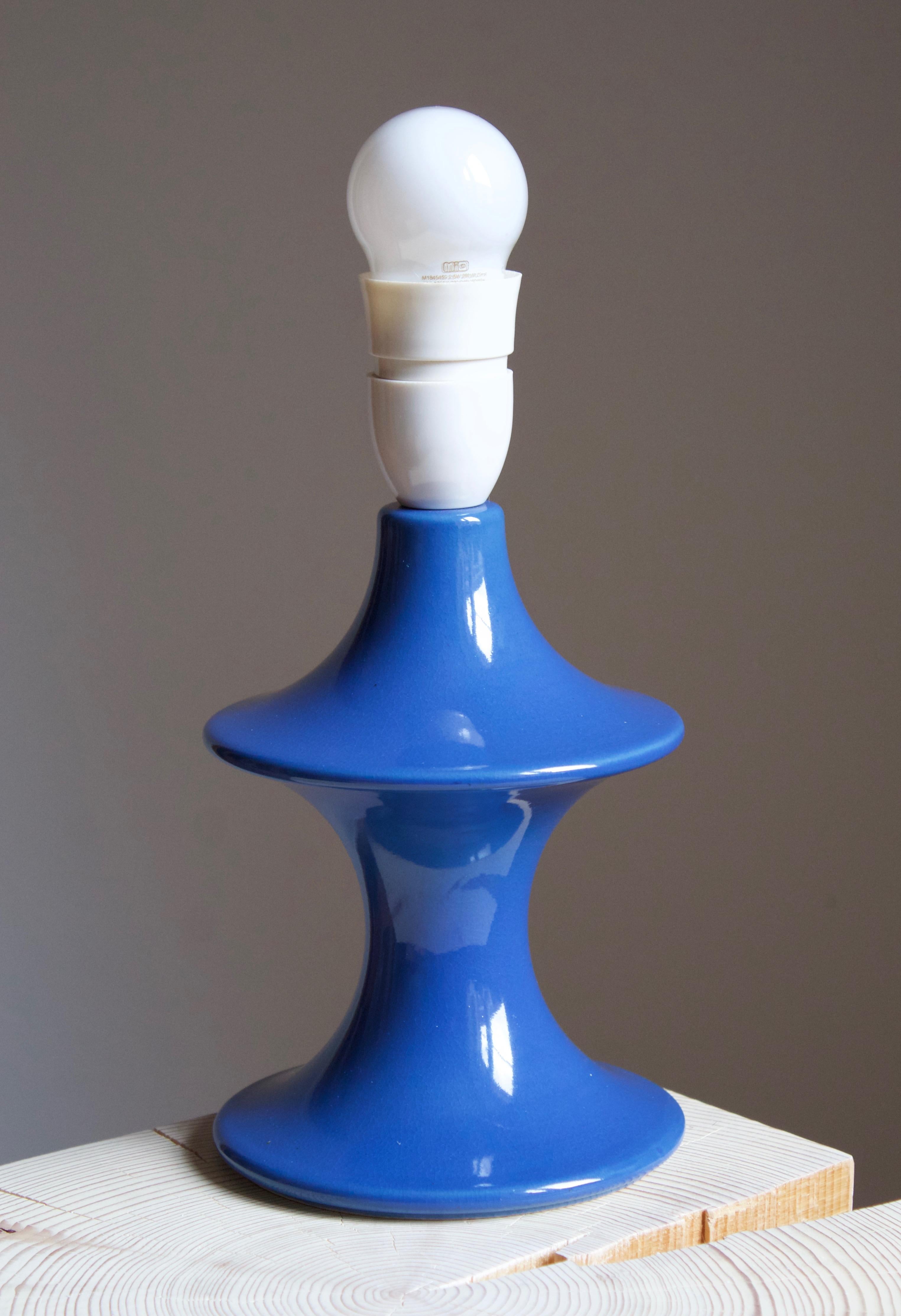 Danish Hasle Keramik, Table Lamp, Blue Glazed Stoneware, Bornholm, Denmark, 1960s