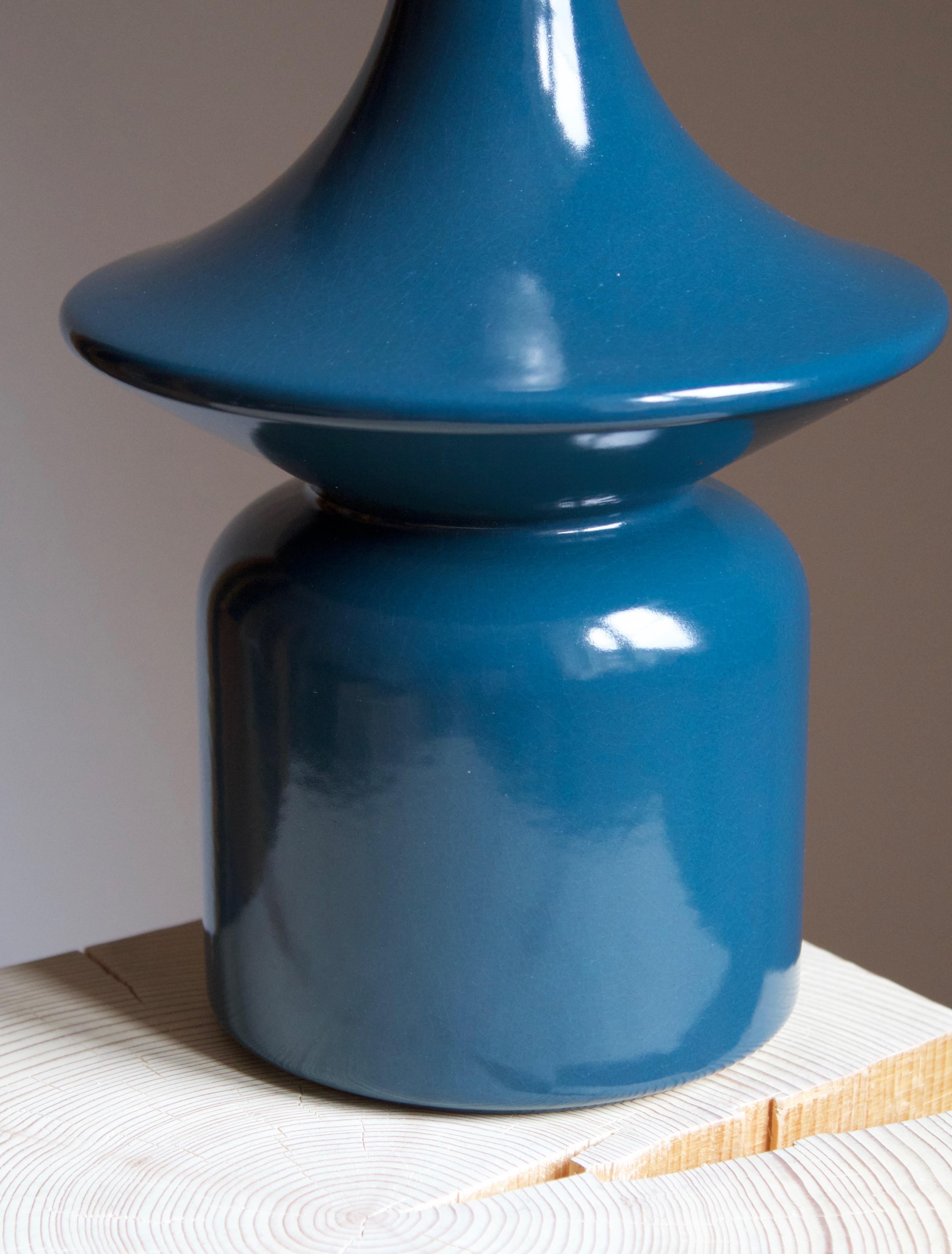 Danish Hasle Keramik, Table Lamp, Blue Glazed Stoneware, Bornholm, Denmark, 1960s