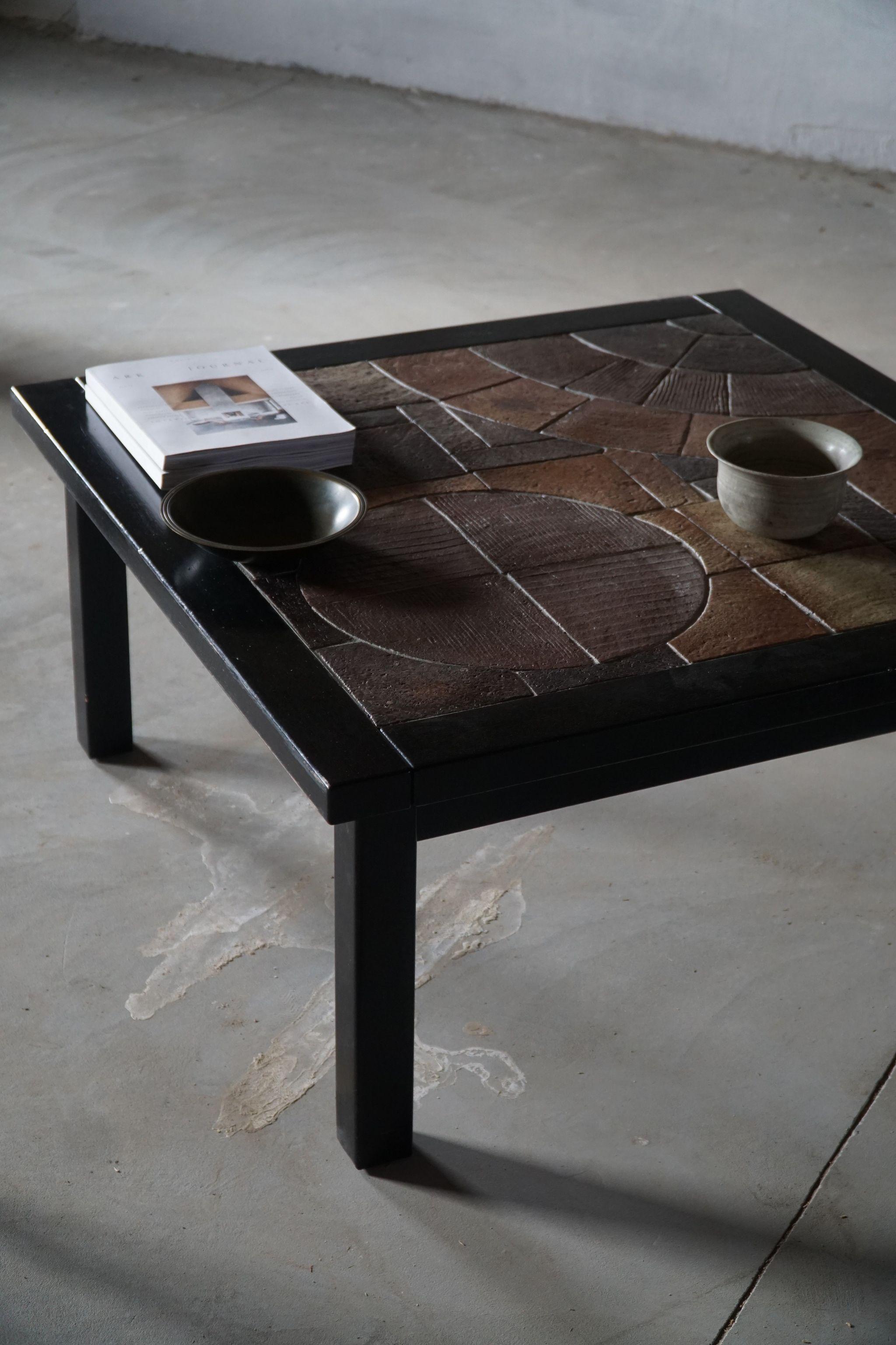 20th Century Haslv Møbelfabrik, Danish Modern Coffee Table with Ceramic Top, Made in 1970s For Sale