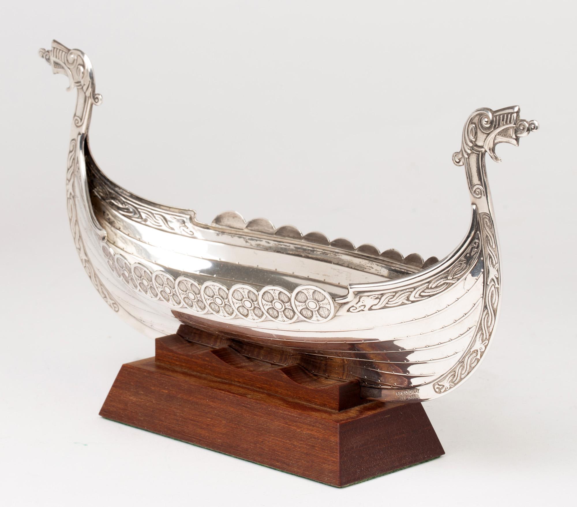 Hasse Norwegian Silver Plated Viking Longboat on Stand 2