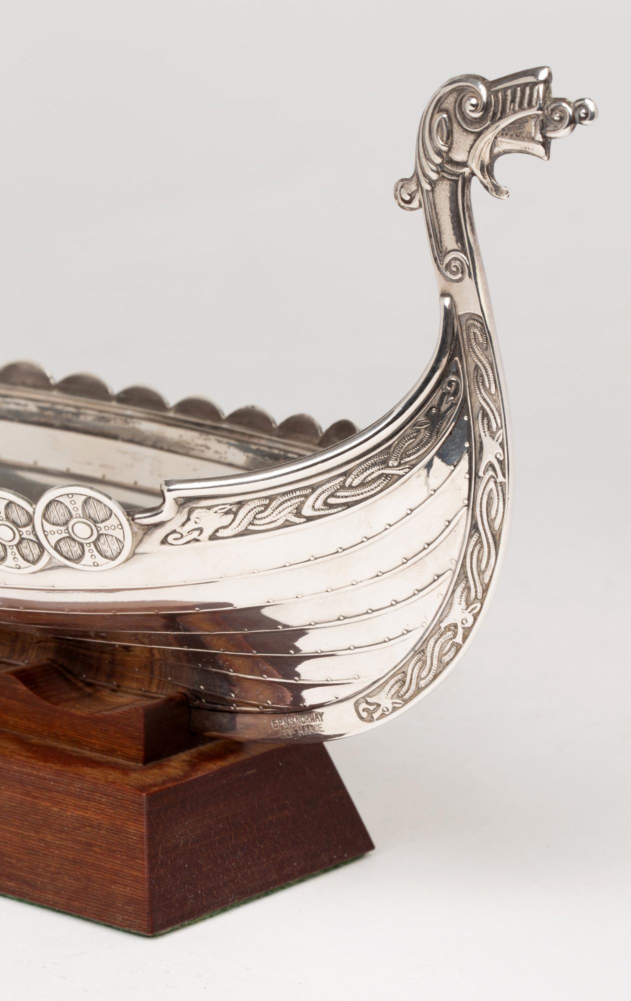 Hasse Norwegian Silver Plated Viking Longboat on Stand 3