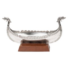 Hasse Norwegian Silver Plated Viking Longboat on Stand
