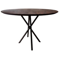 "Hastes" Modernist Round Dining Table Black Steel and Pau Ferro Brazilian Wood