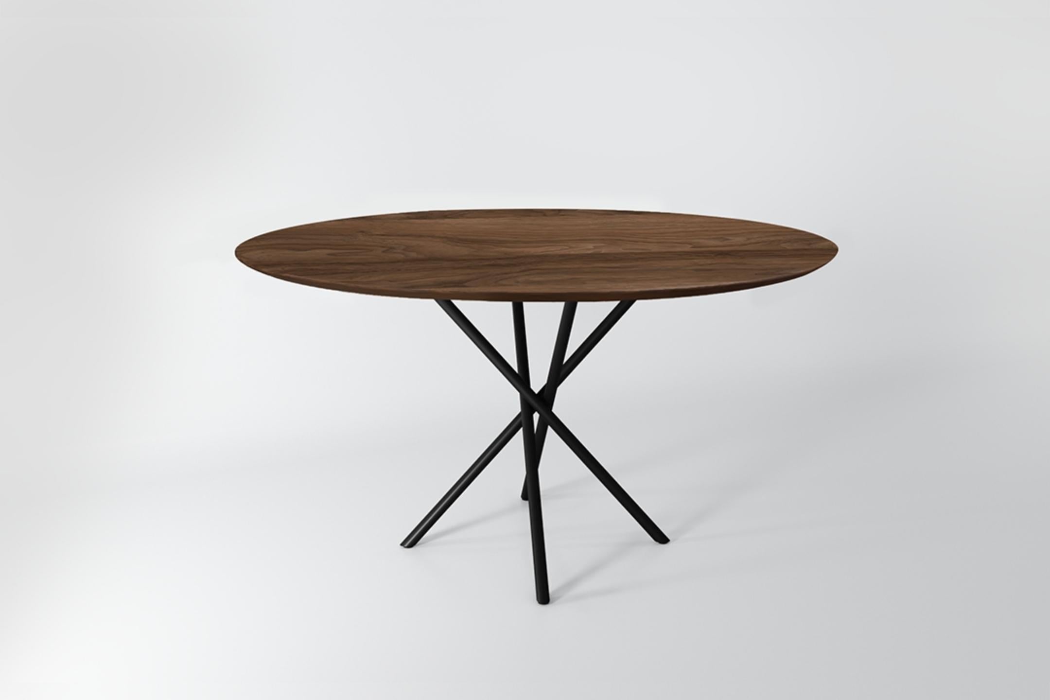 Modernistischer runder Esstisch „Hastes“ aus lackiertem Stahl und Naturholz (Moderne) im Angebot