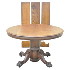 Hastings Table Co. American Empire 48" Round Oak Paw Feet Dining Table, 3 Leaves