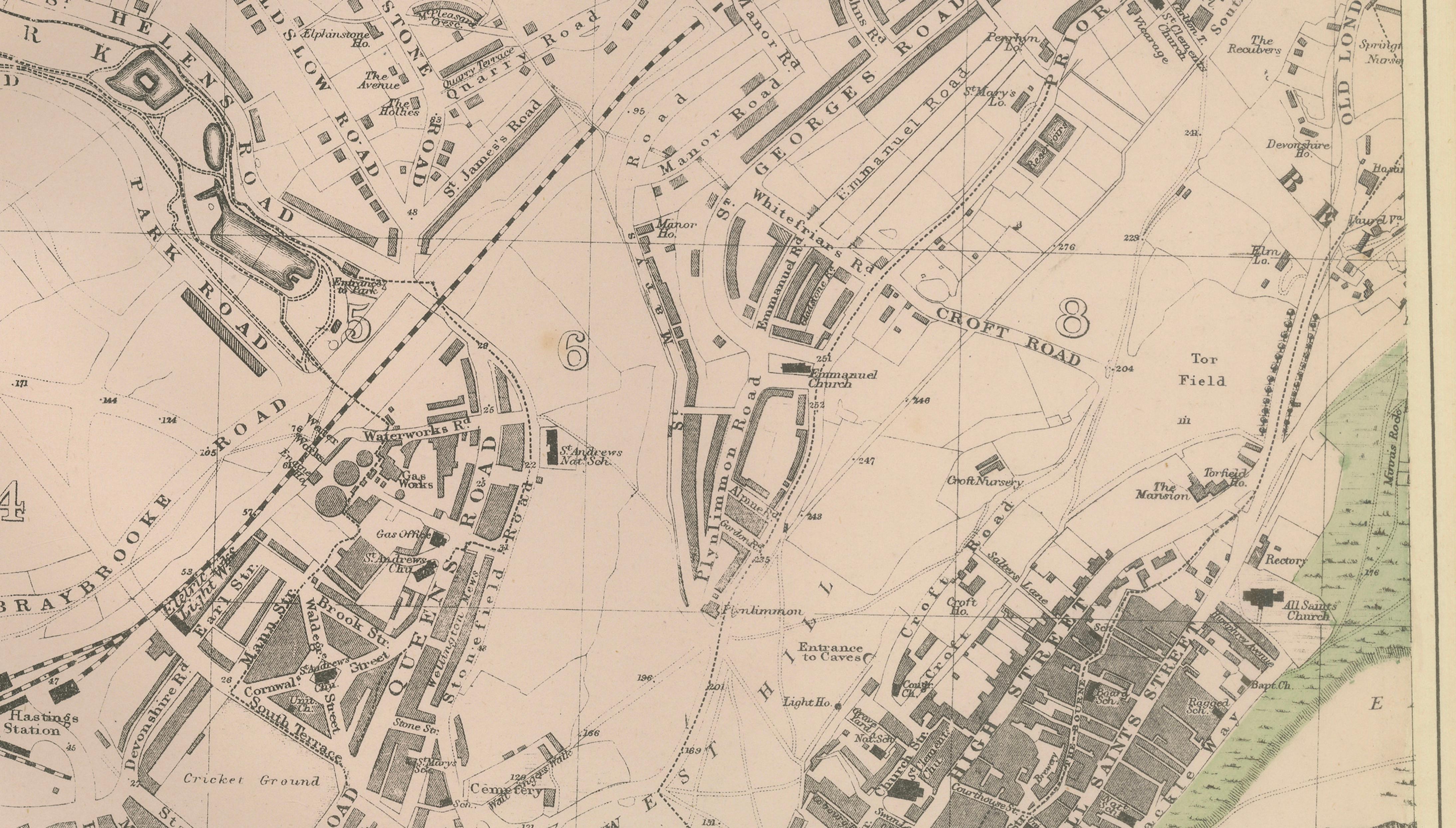 Hastings Urban Coastal Plan 1885, Bacon Ordnance Atlas Town Map