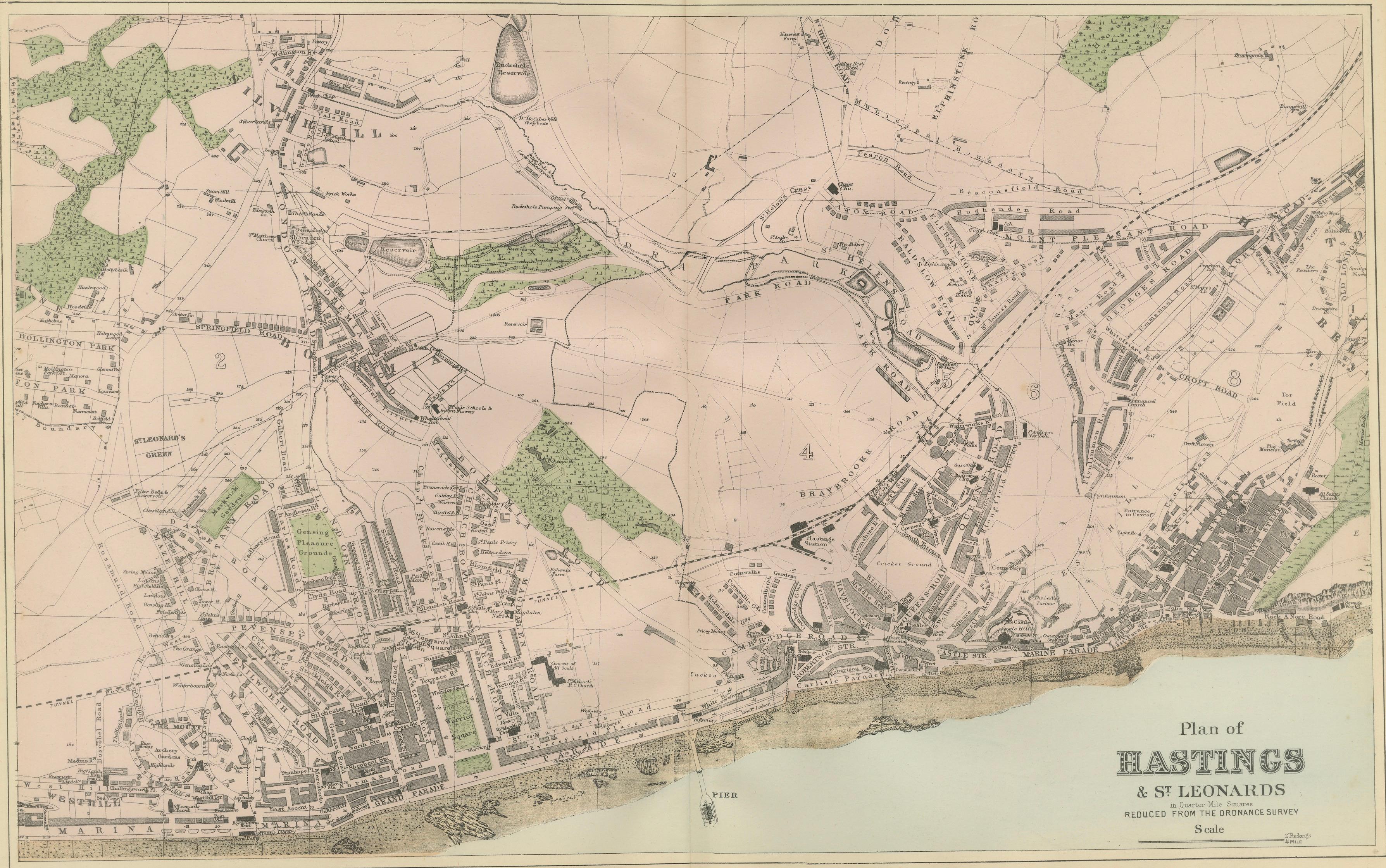 Hastings Urban Coastal Plan 1885, Bacon Ordnance Atlas Town Map