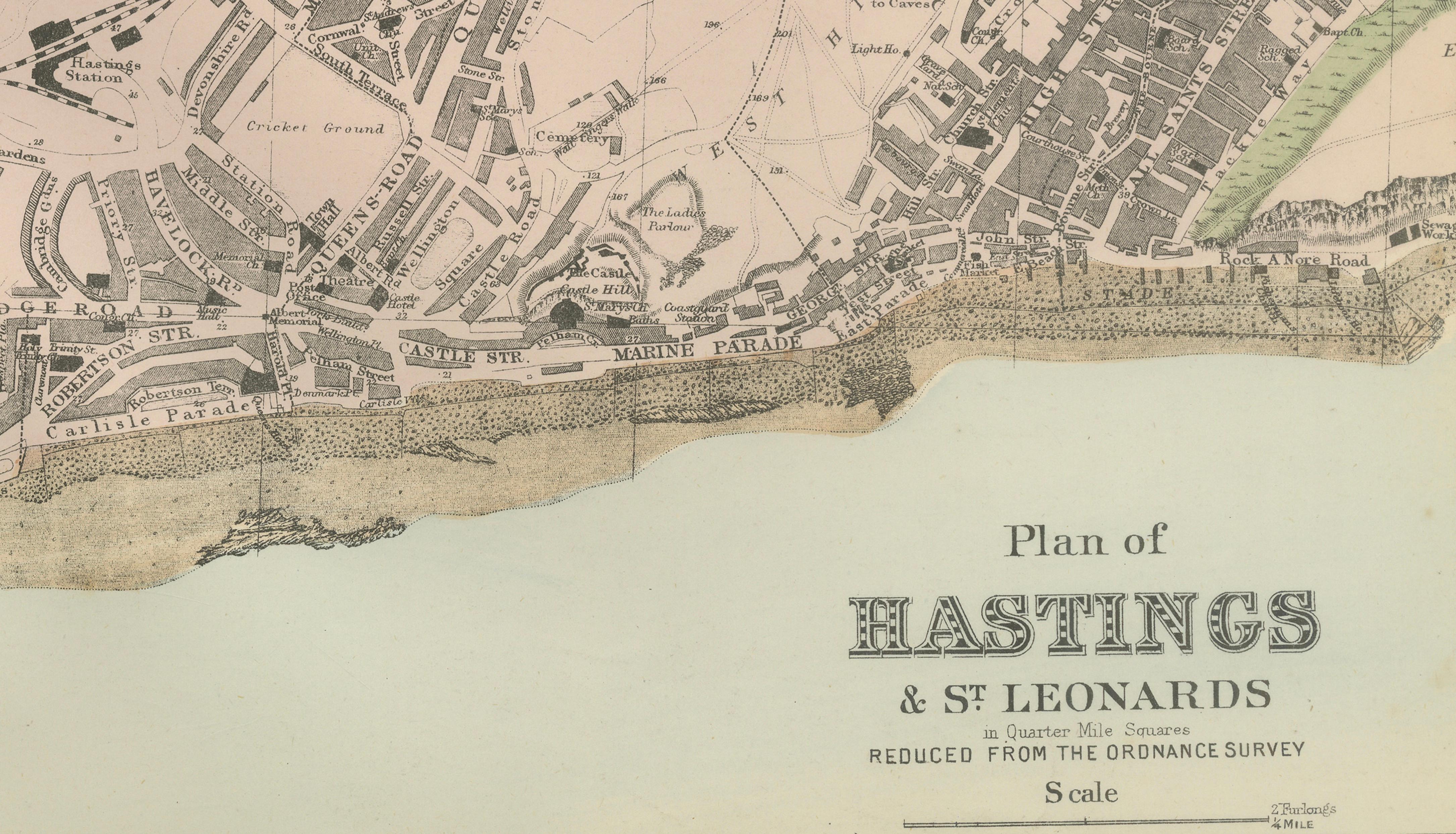 Hastings Urban Coastal Plan 1885, Bacon Ordnance Atlas Town Map