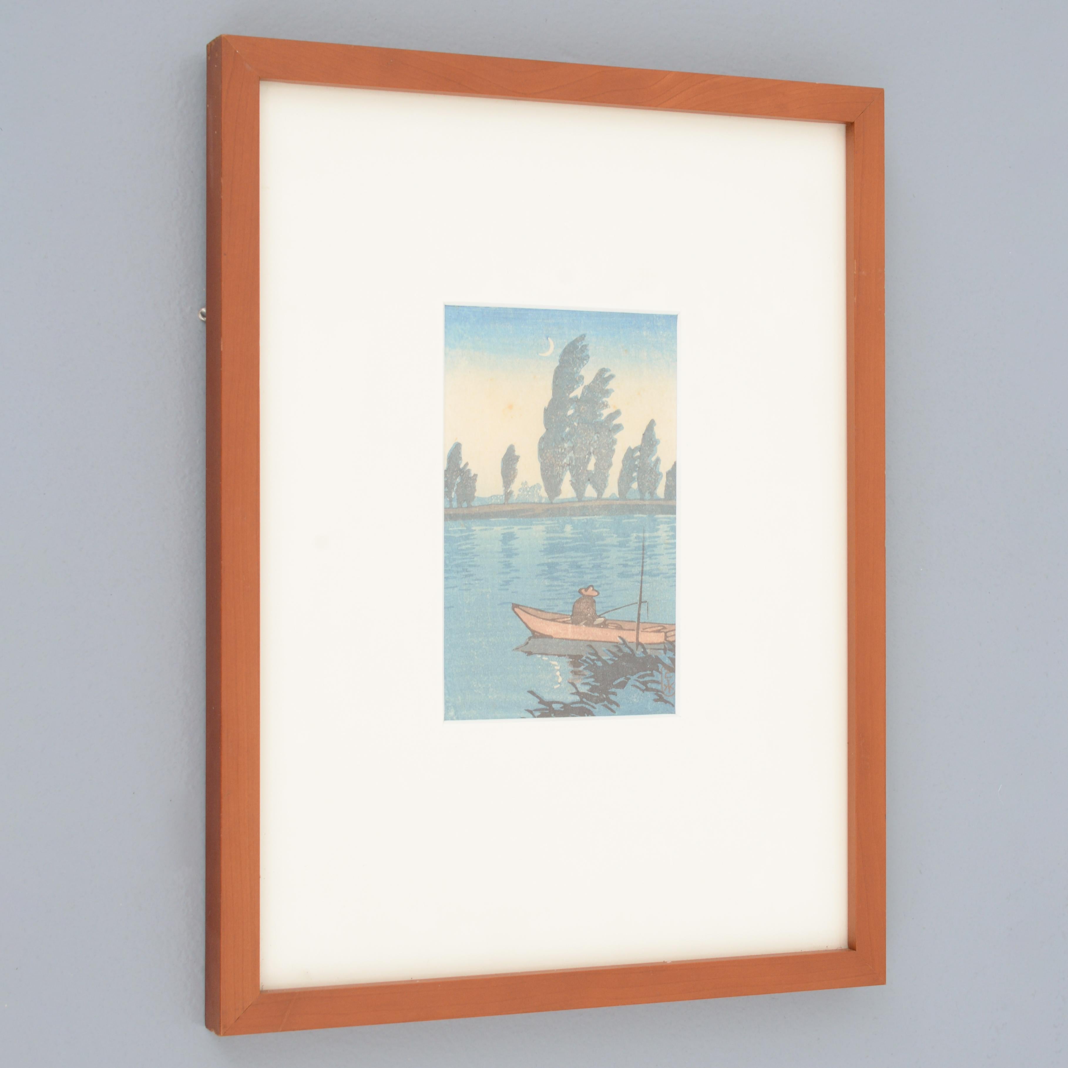 Kawase Hasui Pesca notturna a ITAKO Stampa xilografica - Print di Hasui Kawase