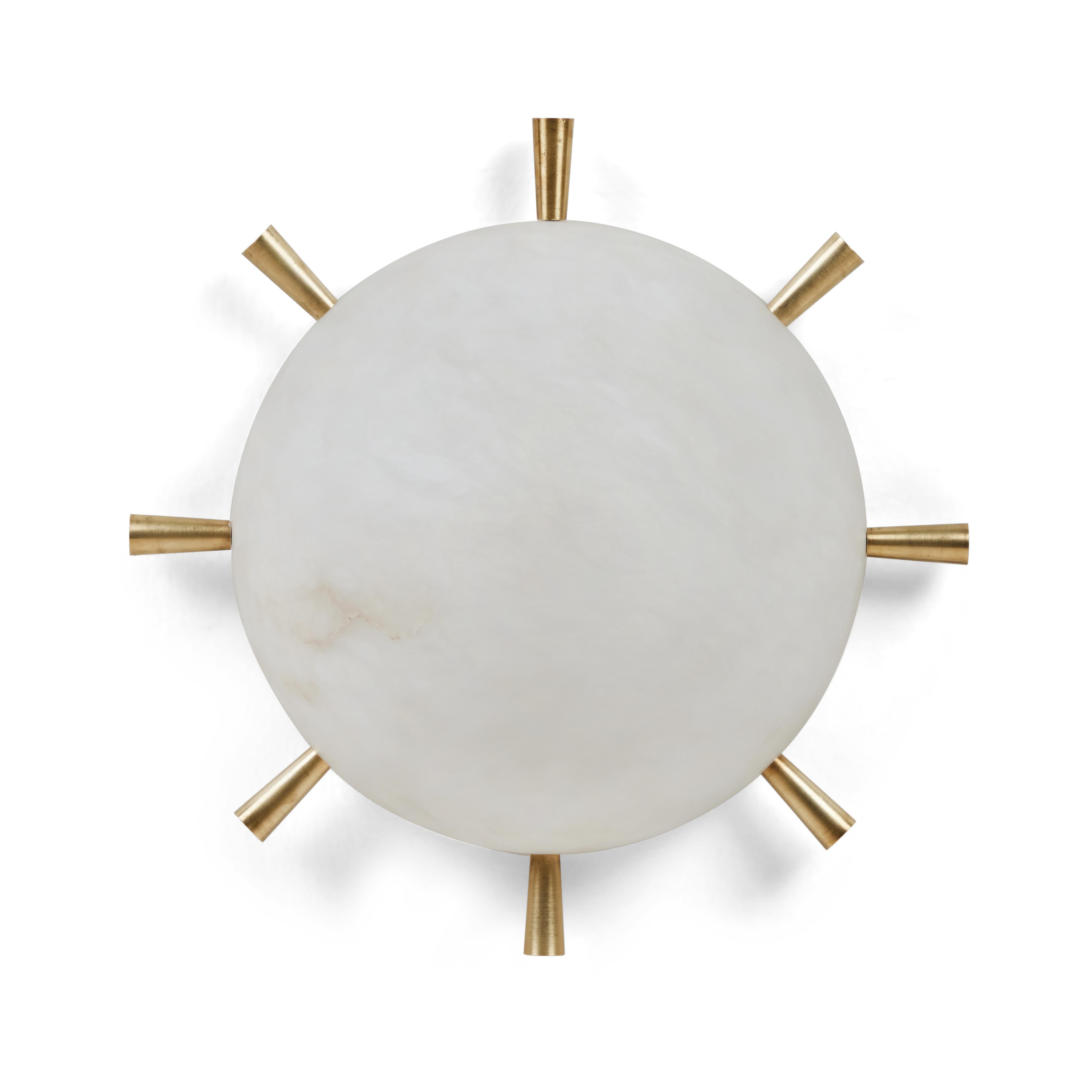 Modern 'Hat' Alabaster and Brass Wall or Ceiling Lamp by Denis De La Mesiere For Sale