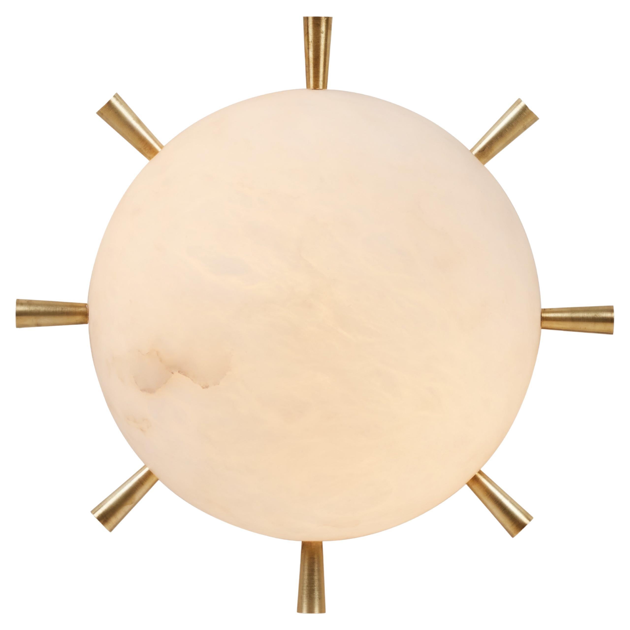 'Hat' Alabaster and Brass Wall or Ceiling Lamp by Denis De La Mesiere For Sale